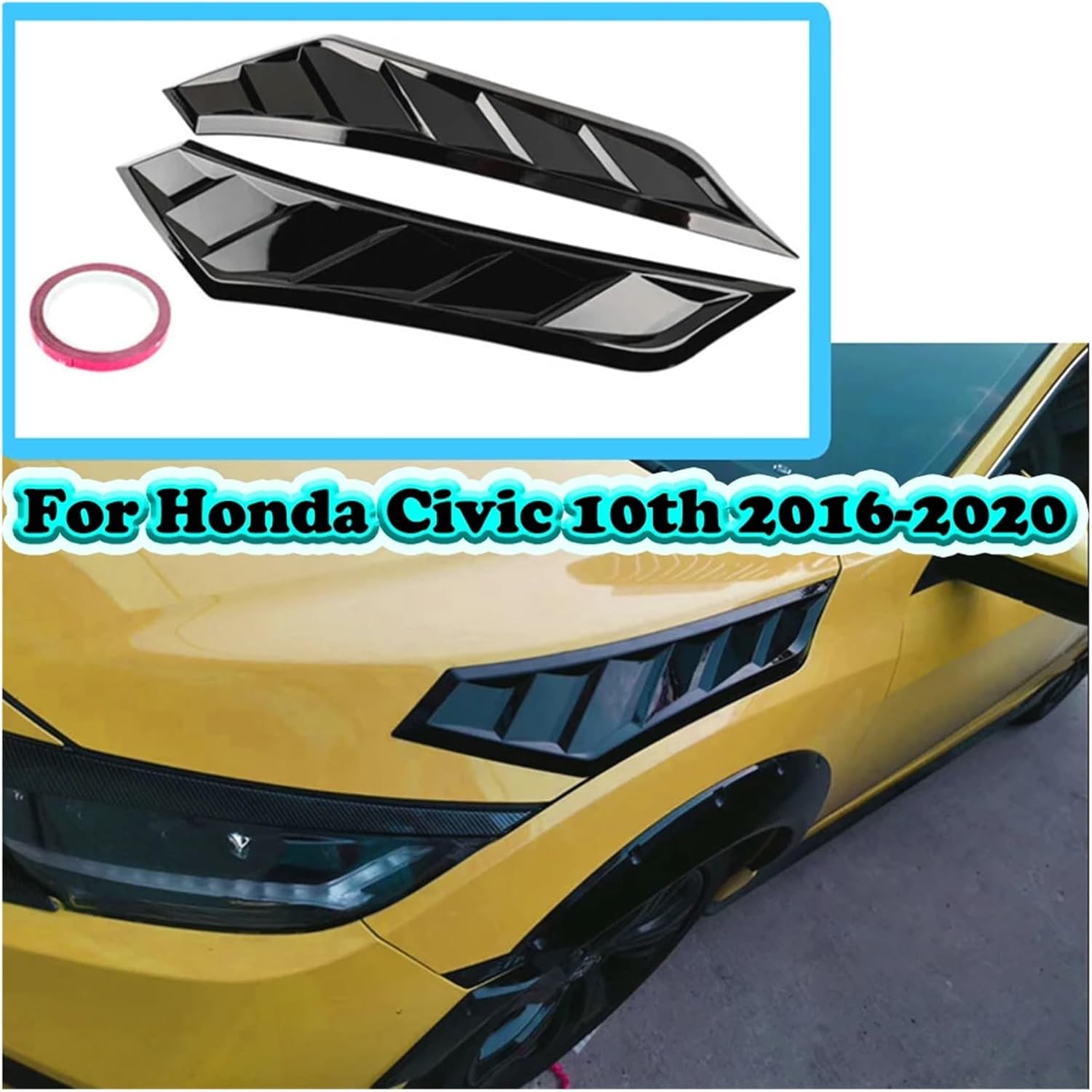 BRAND, CATEGORY, HOOD VENTS, IRNUDENY, 1 Pair Car Side Vent Air Flow Fenders Intake Sticker Compatible for Civic 10th 2016 2017 2018 2019 2020 Engine Hood Cover out Vent