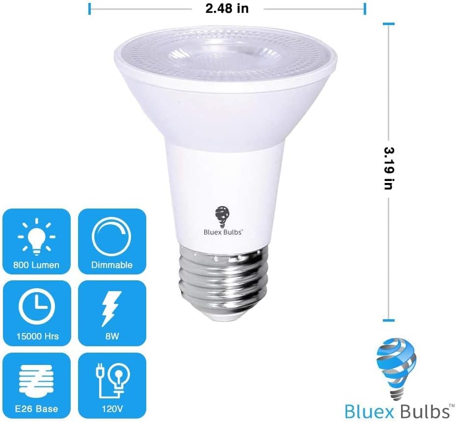 BLUEX BULBS, BRAND, CATEGORY, LED BULBS, 10 Pack PAR20 Outdoor LED Flood Light Bulb 8W 75 Watt Equivalent 500 Lumens Dimmable Waterproof E26 3000K Warm White LED Flood Light Bulbs for Security Led Spotlight Indoor Led Recessed Light Bulbs