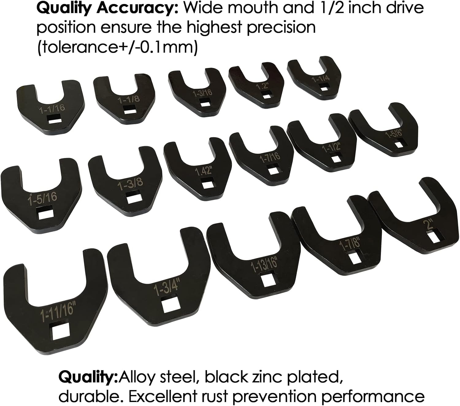 BRAND, BZBMGMO, CATEGORY, OPEN-END WRENCHES, 1/2" Big Drive Jumbo Crowfoot Wrench Set,16 Piece (1-1/16" to 2") Big Crowfoot Nut Wrench Opening.Crv Steel