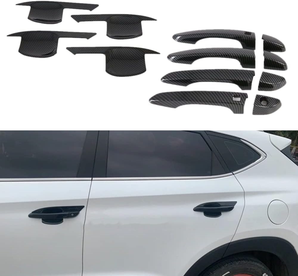 BRAND, CATEGORY, CEBAT, EXTERIOR DOOR HANDLES, 12Pcs ABS Automotive Exterior Door Handle Bowl Cover Trim Protector Outer Door Decoration Frame Trim Accessories for Hyundai Tucson 2016 2017 2018 2019 2020 2021（ Carbon Fiber）