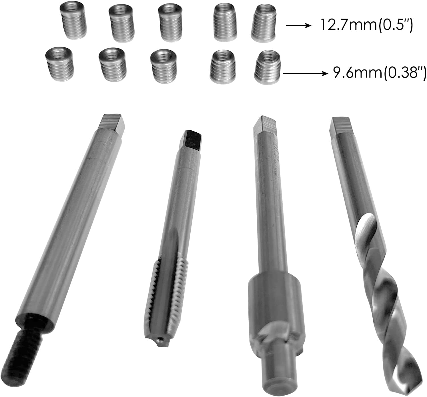 BRAND, BZBMGMO, CATEGORY, INCH INSERTS & KITS, 1/4-20 Inch Two Sizes Thread Repair kit (Including 5 Stainless Steel Inserts 0.38 inches Length,5 Stainless Steel Inserts 0.5 inches Length)