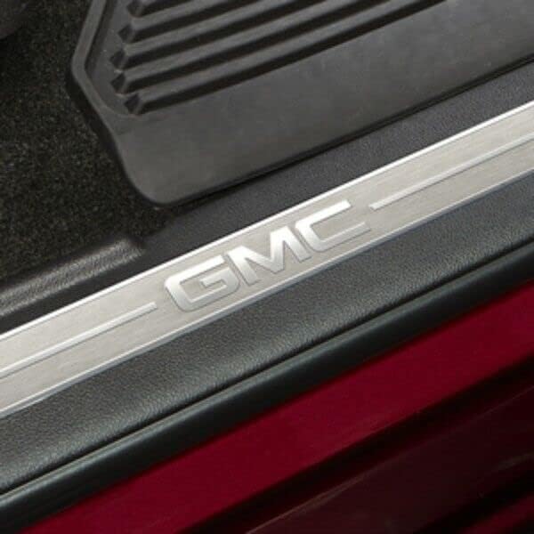 BRAND, CATEGORY, DOOR ENTRY GUARD, GMC, 2014-2015 GMC Sierra 1500 Interior Door Sill Plates Trim w/Logo Black OEM NEW