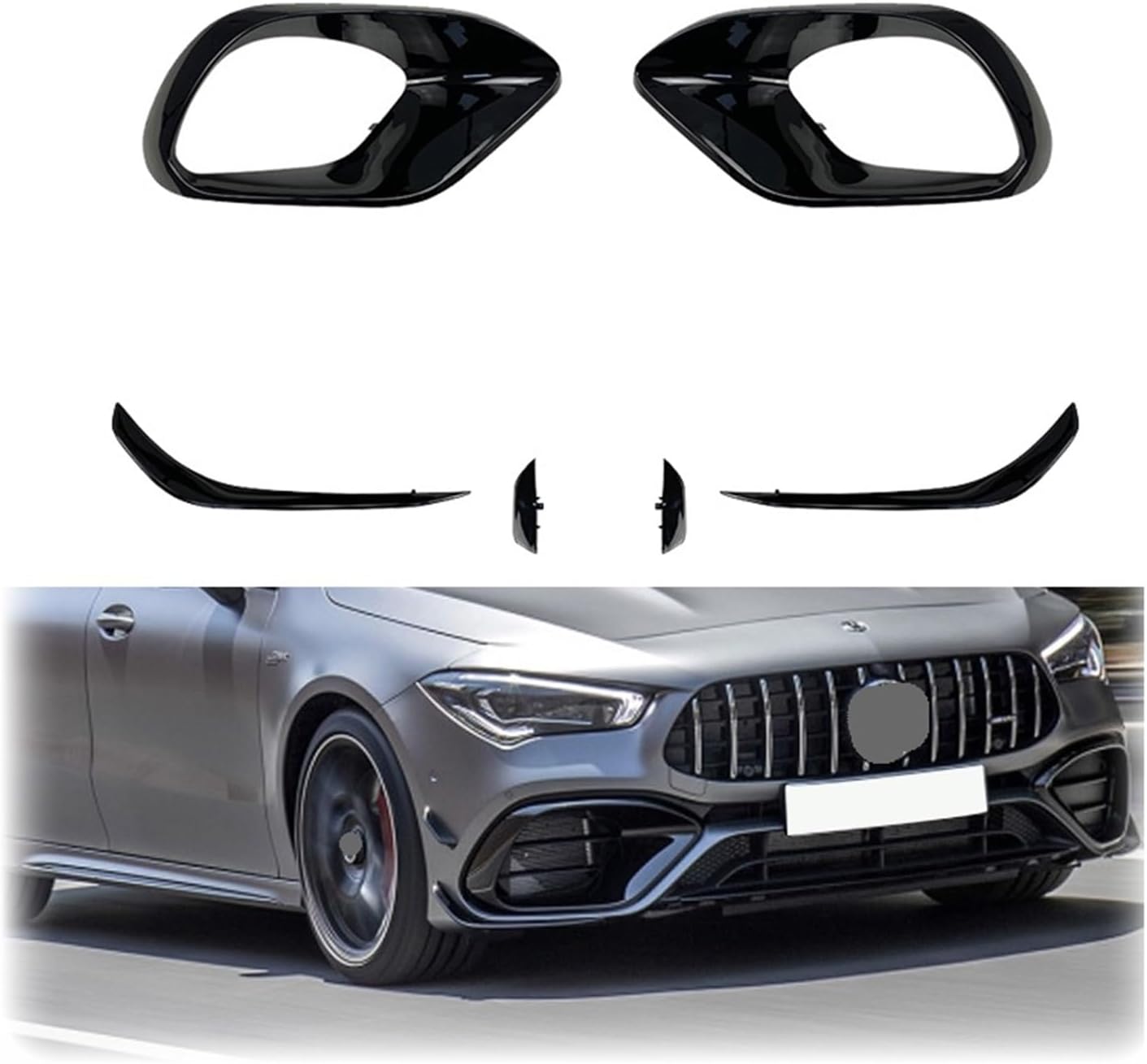 BODY, BRAND, CATEGORY, JYJJEJSB, 2020 to Up Compatible for Benz CLA W118 C118 Cla45 AMG Front Lip Bumper Side Hood Fog Lamp Light Cover Spoiler Air Vent Frame Trim(A Set Carbon Look)