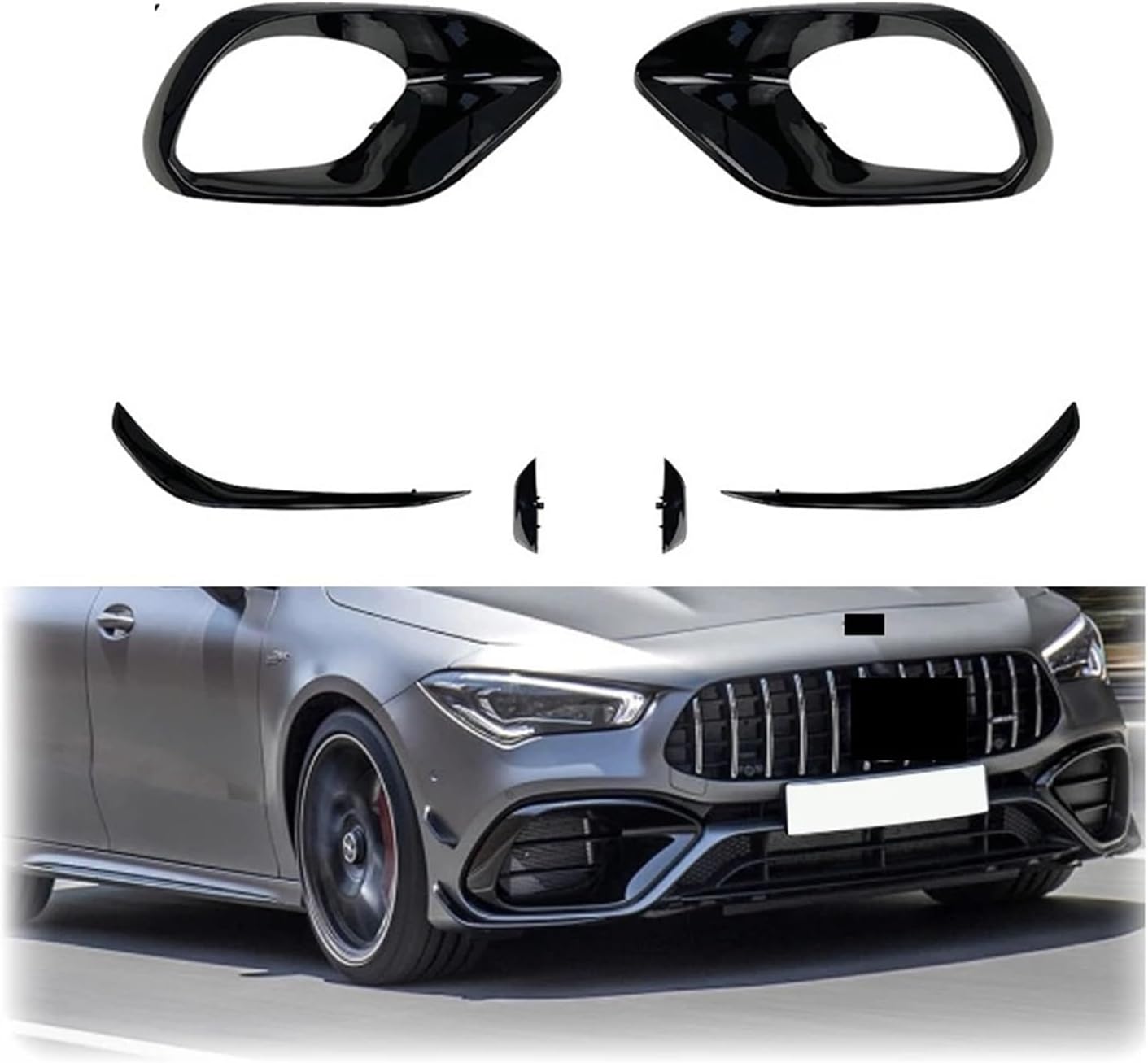 BODY, BRAND, CATEGORY, DIRKSN, 2020 to Up Front Lip Bumper Side Hood Fog Lamp Light Cover Spoiler Air Vent Frame Trim Compatible for Mercedes-Benz CLA W118 C118 Cla45 AMG(A Set Carbon Look)