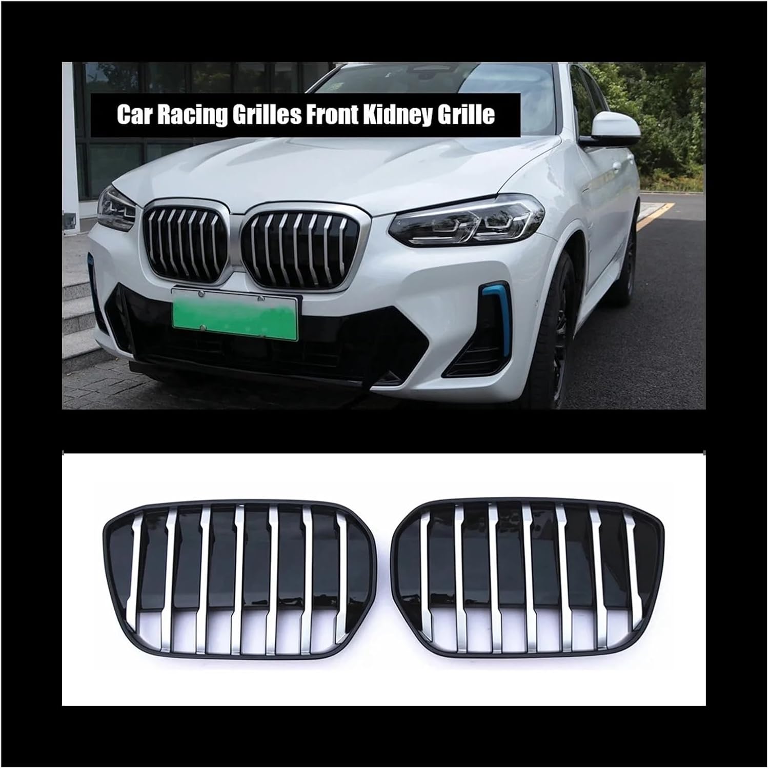 BRAND, CATEGORY, GRILLES, OMPTON, 2Pcs Car Racing Grilles Front Kidney Grille, Compatible for BMW IX3 2022 Car Bumper Hood Mesh Air Vent Radiator Cover Grid Body Kit