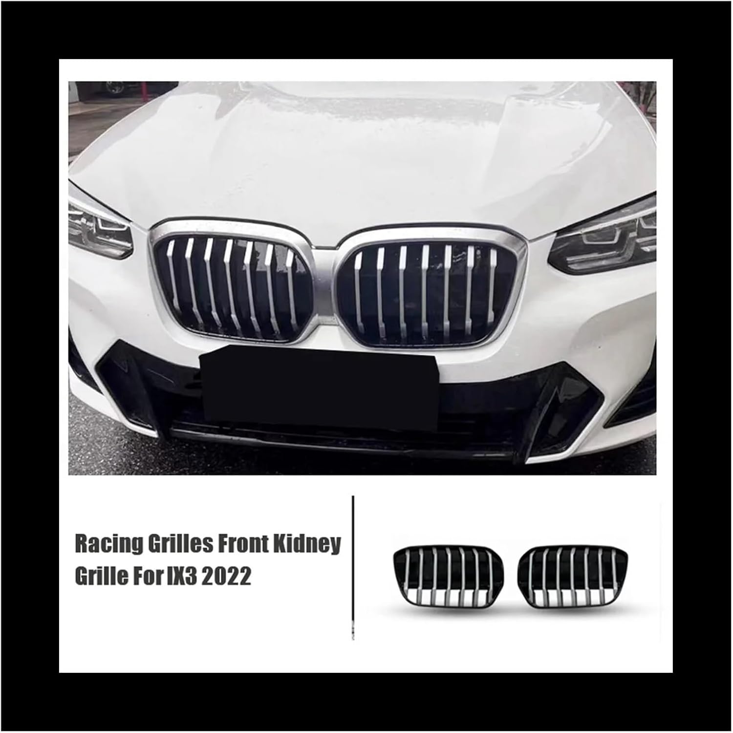 BRAND, CATEGORY, GRILLES, OMPTON, 2Pcs Car Racing Grilles Front Kidney Grille, Compatible for BMW IX3 2022 Car Bumper Hood Mesh Air Vent Radiator Cover Grid Body Kit