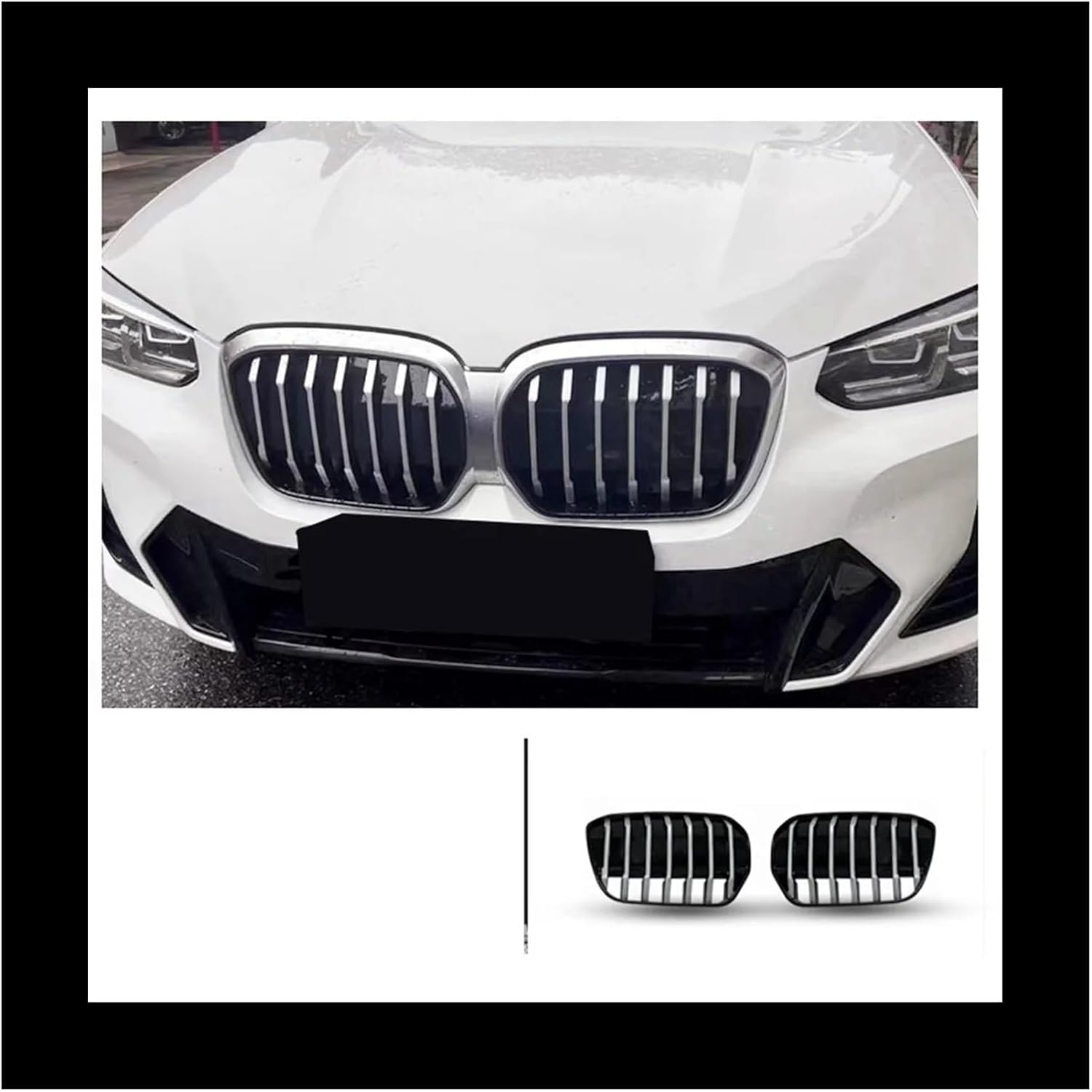 BRAND, CATEGORY, GRILLES, OMPTON, 2Pcs Car Racing Grilles Front Kidney Grille, Compatible for BMW IX3 2022 Car Bumper Hood Mesh Air Vent Radiator Cover Grid Body Kit