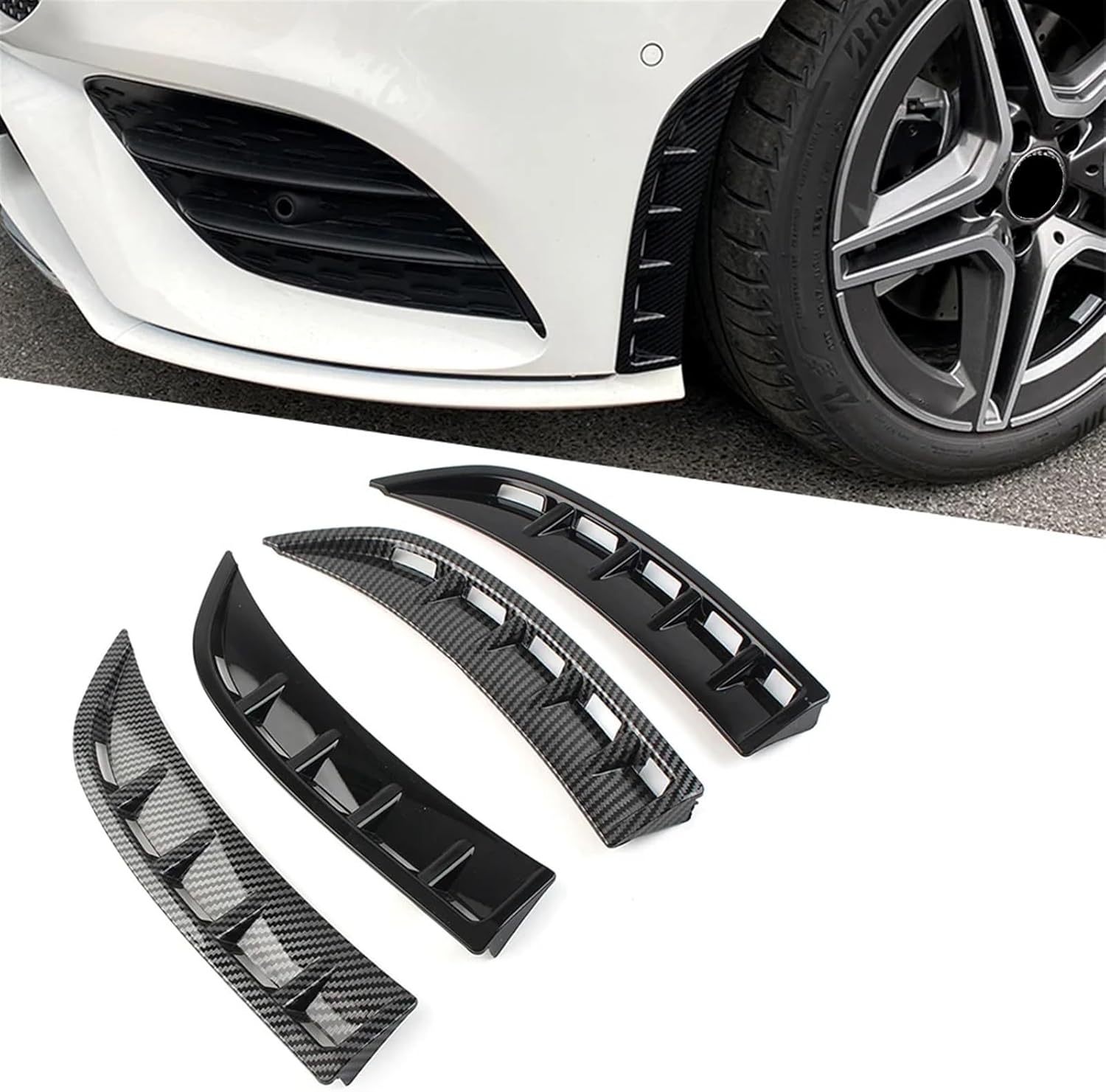 BODY KITS, BRAND, CATEGORY, KIYAH, 2X ABS Car Front Wheel Bumper Vent Hood Moulding Cover Compatible for Mercedes Benz AMG C118 CLA 180 200 Sport 2020 2021 2022(Carbon Fiber)