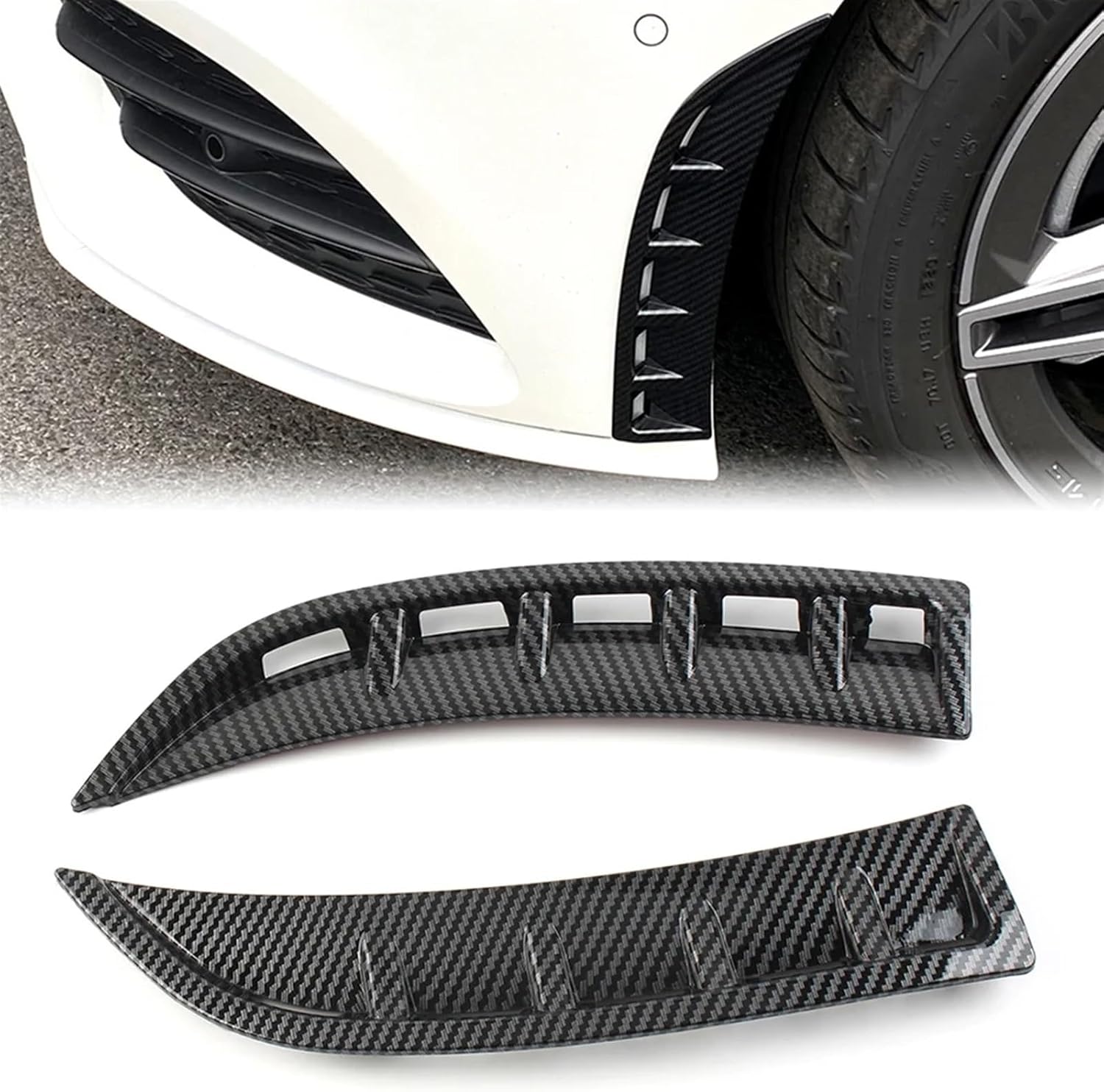 BODY KITS, BRAND, CATEGORY, KIYAH, 2x ABS Car Front Wheel Bumper Vent Hood Fender Cover Compatible For Mercedes Benz C118 CLA 180 200 AMG 2020-up Carbon Fiber/Glossy Black(Carbon fiber)