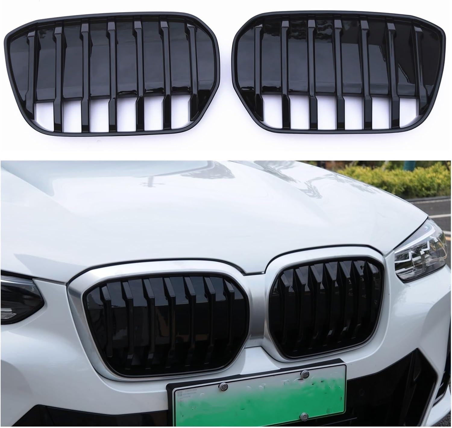 BRAND, CATEGORY, GRILLES, TYJFGJHG, 2pcs Grill Compatible For BMW IX3 2022 Front Kidney Grille Black/Silver Car Upper Bumper Hood Mesh Air Vent Radiator Cover Grid Body Kit (Color : Black)