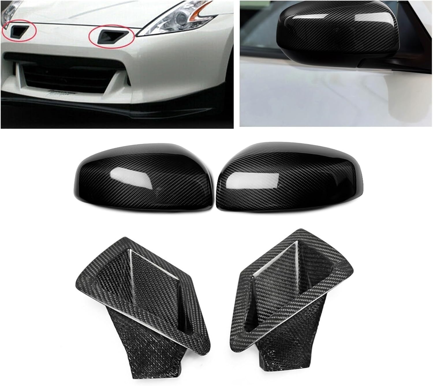 AKOSOL, BRAND, CATEGORY, EXTERIOR MIRRORS, 4PCS Carbon Fiber Front Side Air Vent Duct Outlet Bonnet Hood & Rear View Mirror Shell Cover Compatible For Nissan 370Z Z34 2009-2017 (Color : Option C)