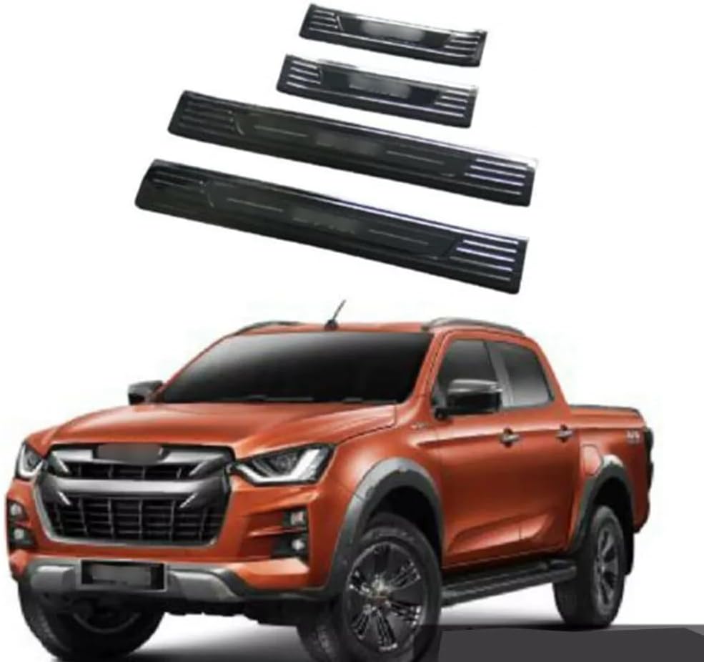 BRAND, CATEGORY, DOOR ENTRY GUARD, YHELI, 4pcs Fits for Isuzu D-MAX 2020 2021 2022 2023 2024 Outside Door Sill Scuff Plate Guard Trim, black&silver, 337-21