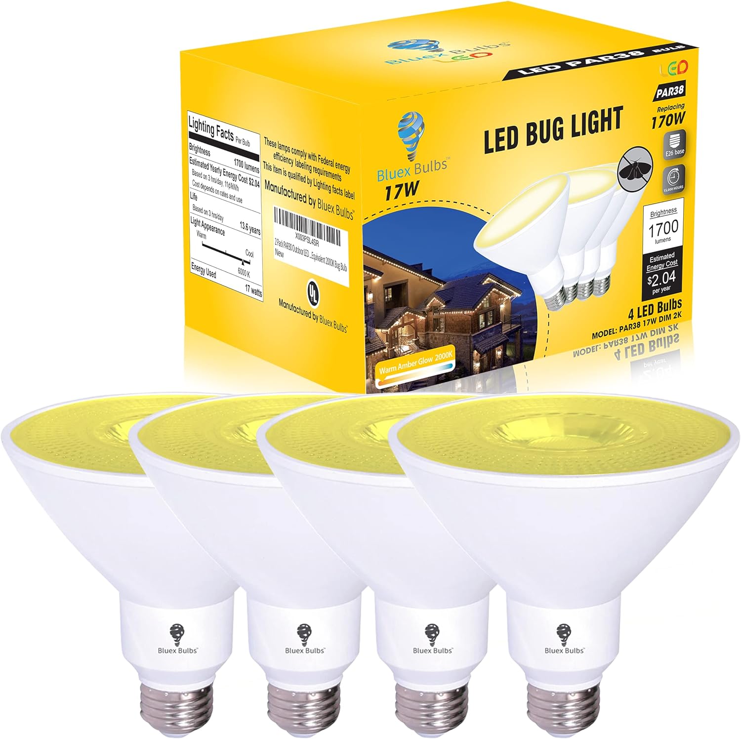 BLUEX BULBS, BRAND, CATEGORY, LED BULBS, 6 Pack High Power Outdoor PAR38 17W 170Watt Equivalent 1700 Lumens LED Dimmable Flood Light Bulb Waterproof E26 4000K Cool White LED Flood Light Bulbs Security Backyard Garage Led Spotlight Bulbs