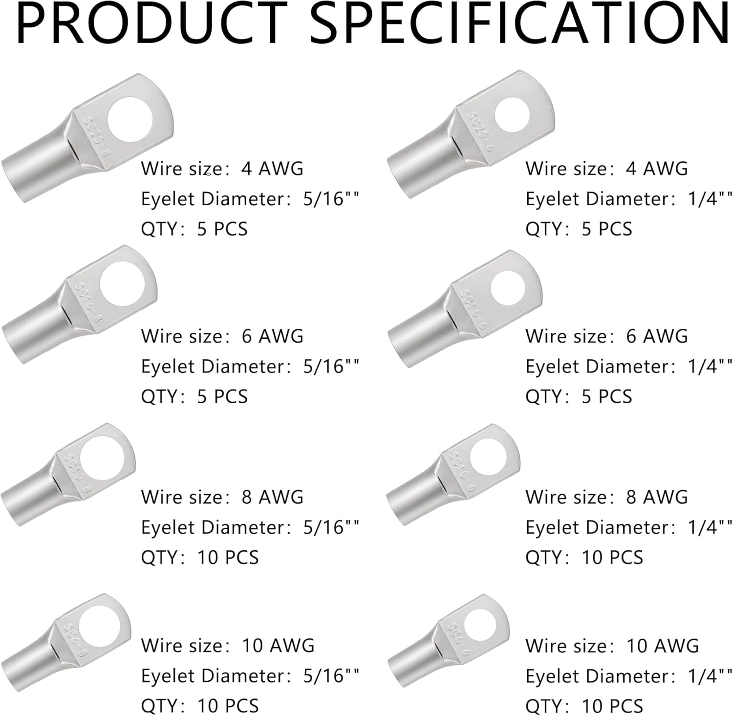 BRAND, CATEGORY, CXCCOI, TERMINALS & ENDS, 60PCS Tinned Copper Wire Lugs Assortment Kit - Standard 10-4 Gauge Wire Connectors Battery Cable Lugs,Automotive Replacement Battery Terminal Connectors