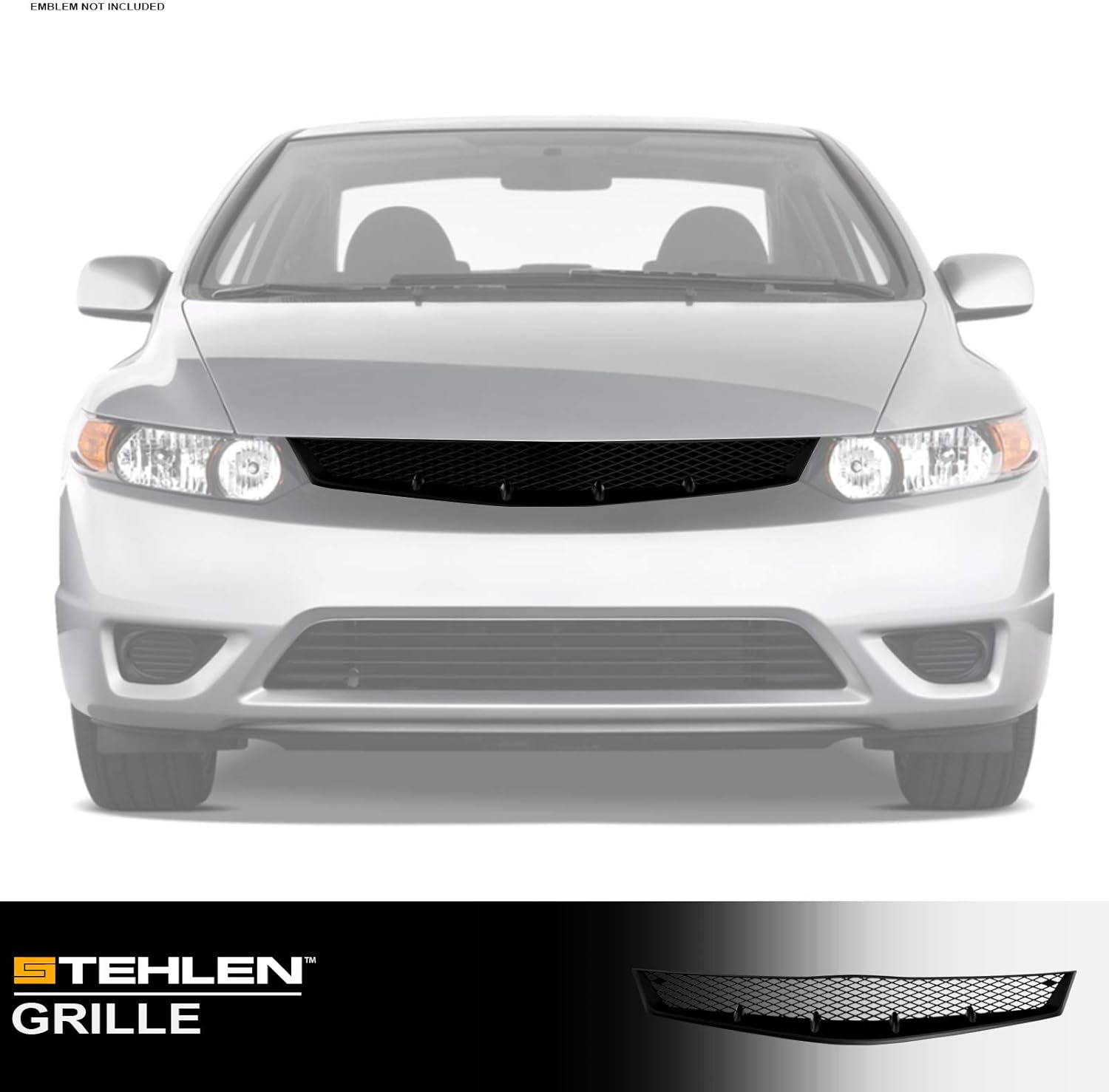 BRAND, CATEGORY, GRILLES, STEHLEN, 642167819790 Compatible With 2006-2008 Honda Civic 2 Door Coupe T-R Mesh Front Hood Bumper Grille - Matte Black