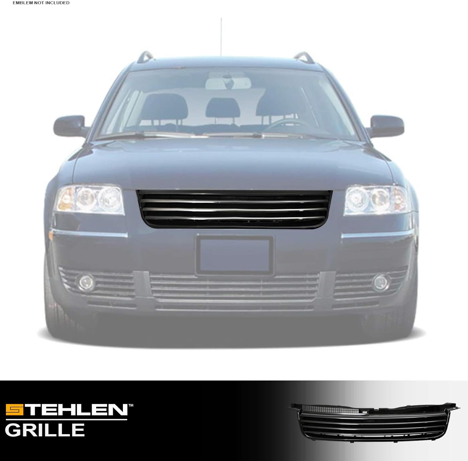 BRAND, CATEGORY, GRILLES, STEHLEN, 642167820253 Compatible With 2001-2005 VW Passat B5.5 Horizontal Front Hood Bumper Grille - Glossy Black