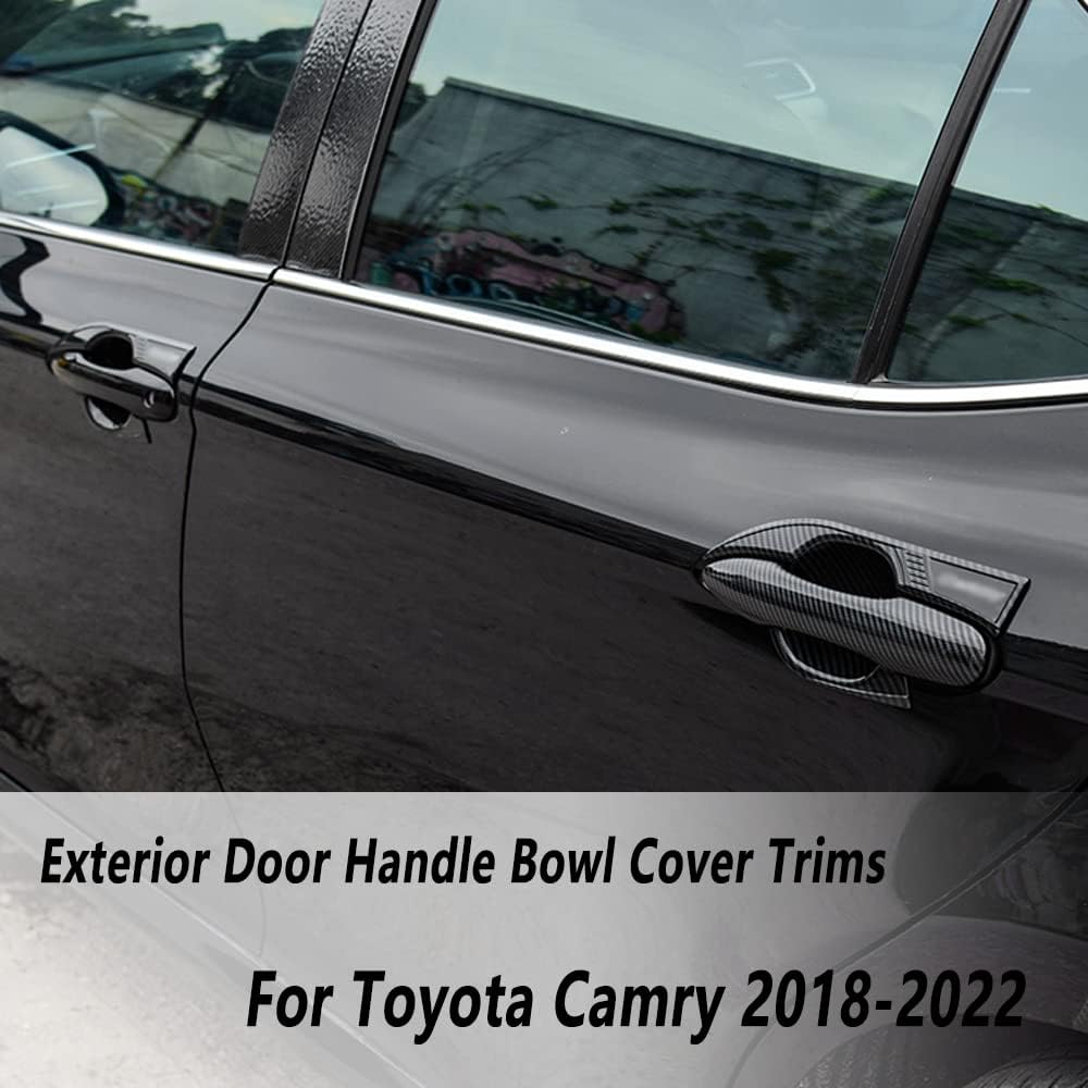 BRAND, CATEGORY, CEBAT, EXTERIOR DOOR HANDLES, 8Pcs ABS Carbon Fiber Automotive Exterior Door Handle Bowl Cover Trim Protector Outer Door Decoration Frame Trim Accessories for Toyota Camry LE SE XLE XSE 2018-2024