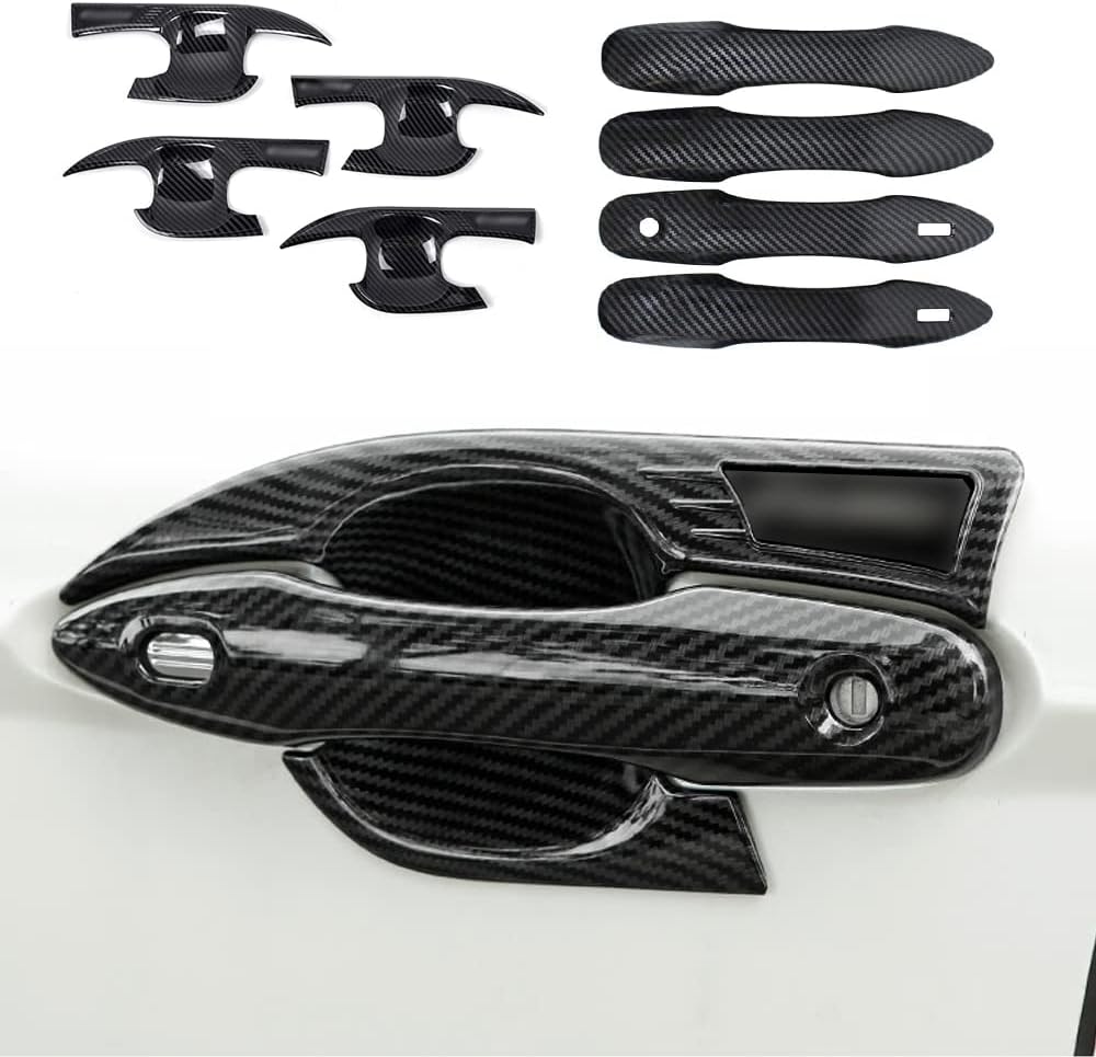 BRAND, CATEGORY, CEBAT, EXTERIOR DOOR HANDLES, 8Pcs ABS Carbon Fiber Automotive Exterior Door Handle Bowl Cover Trim Protector Outer Door Decoration Frame Trim Accessories for Toyota Camry LE SE XLE XSE 2018-2024