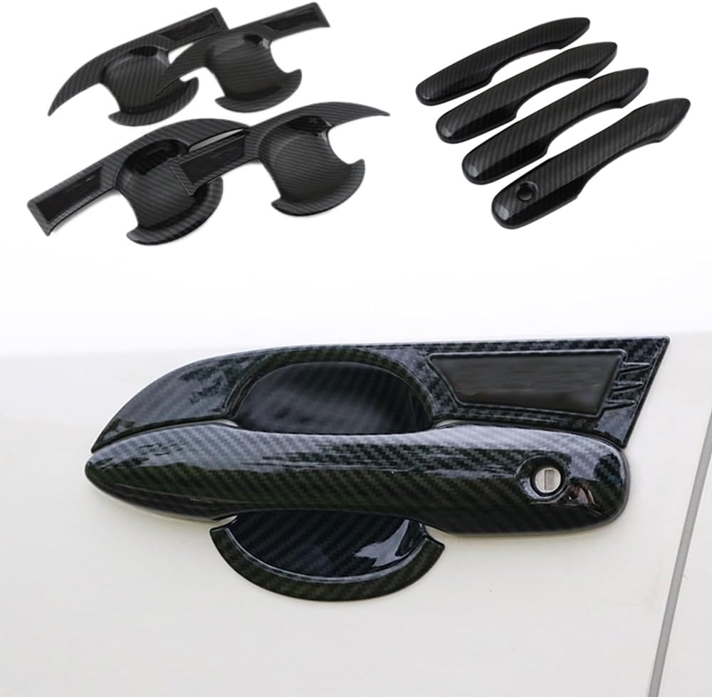 BRAND, CATEGORY, CEBAT, EXTERIOR DOOR HANDLES, 8Pcs ABS Carbon Fiber Automotive Exterior Door Handle Bowl Cover Trim Protector Outer Door Decoration Frame Trim Accessories for Toyota Corolla 2020 2021 2022 2023