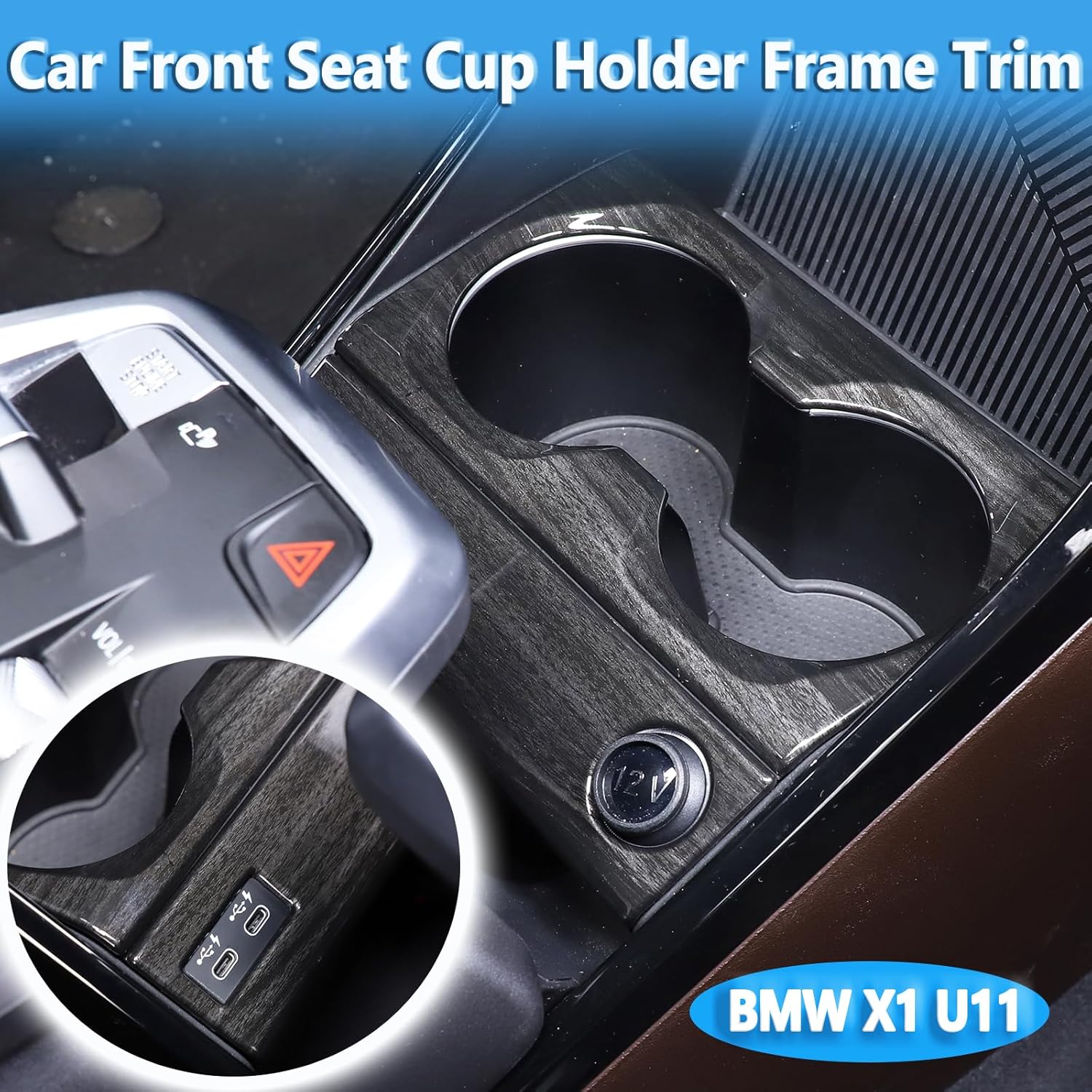 BRAND, CATEGORY, CUP HOLDERS, SEKHYNA, ABS Car Cup Holder Trim Compatible with BMW X1 U11 2023 2024,Center Console Water Cup Holder Trim Frame Cover,Front Seat Coffee Cup Holder Anti-Scratch Protection Accessories (ABS Carbon)