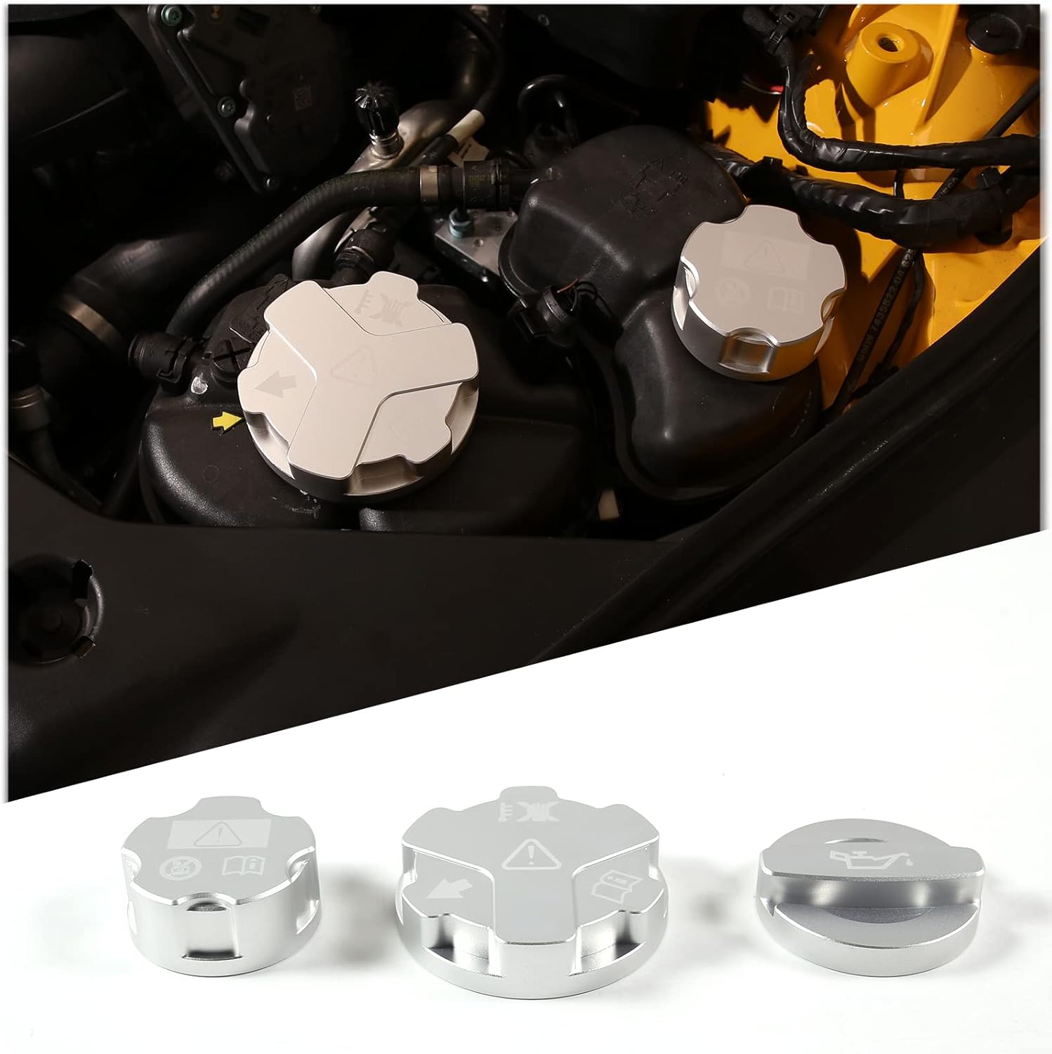 BRAND, CATEGORY, CHEAYAR, OIL FILLER CAPS, Aluminium Alloy Engine Oil Cap Radiator Cap Brake Fluid Cap Cover Trim Compatible with Toyota Supra GR A90 A91 MK5 2018-2022, Engine Cap Cover Set supra Accessories 3PCS (silver)