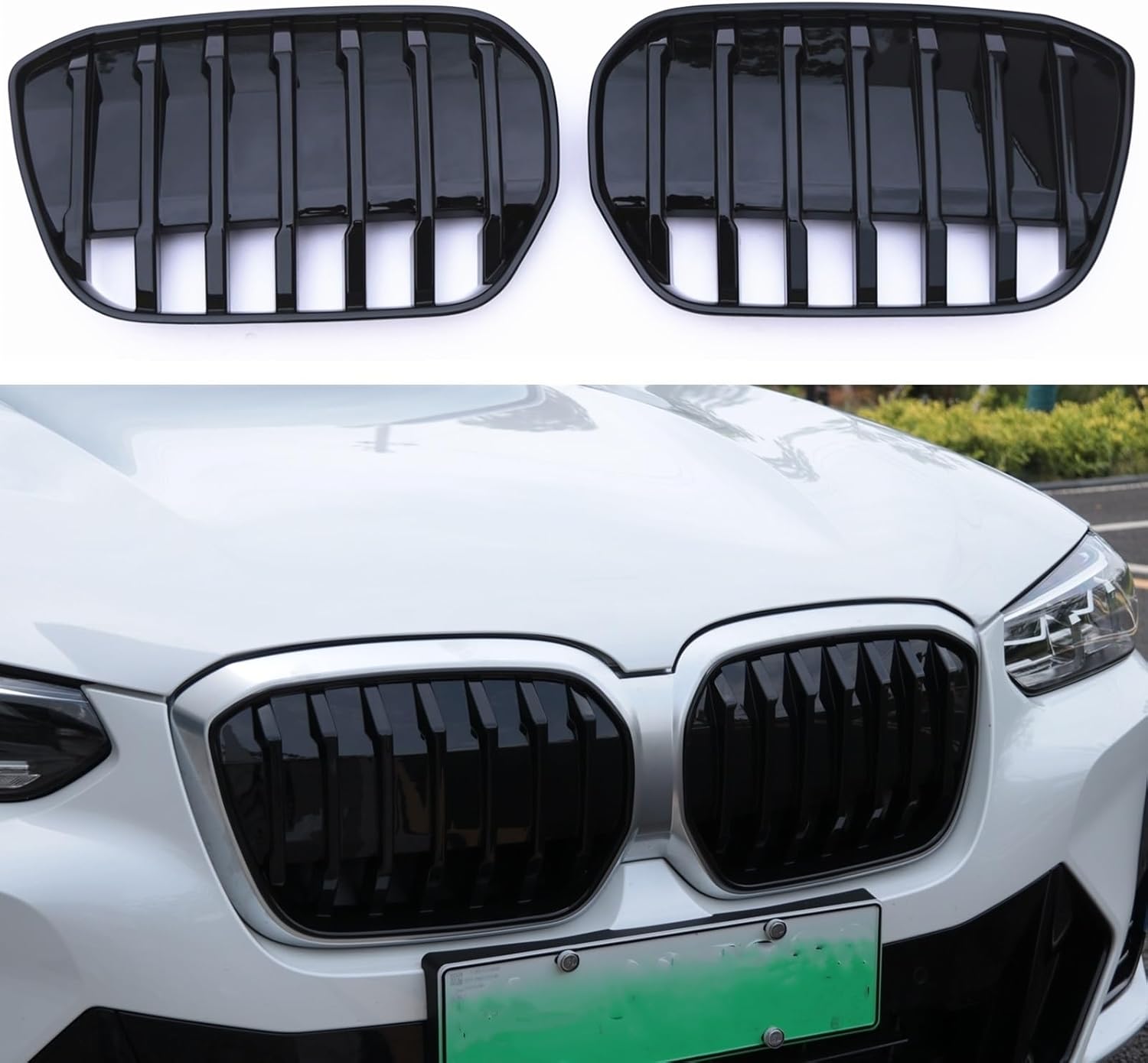 BRAND, CATEGORY, GRILLES, SYLALE, Auto body accessories 2pcs Racing Grills For BMWS IX3 2022 Front Kidney Grille Black Car Upper Bumper Hood Mesh Air Vent Radiator Cover Grid Body Kit