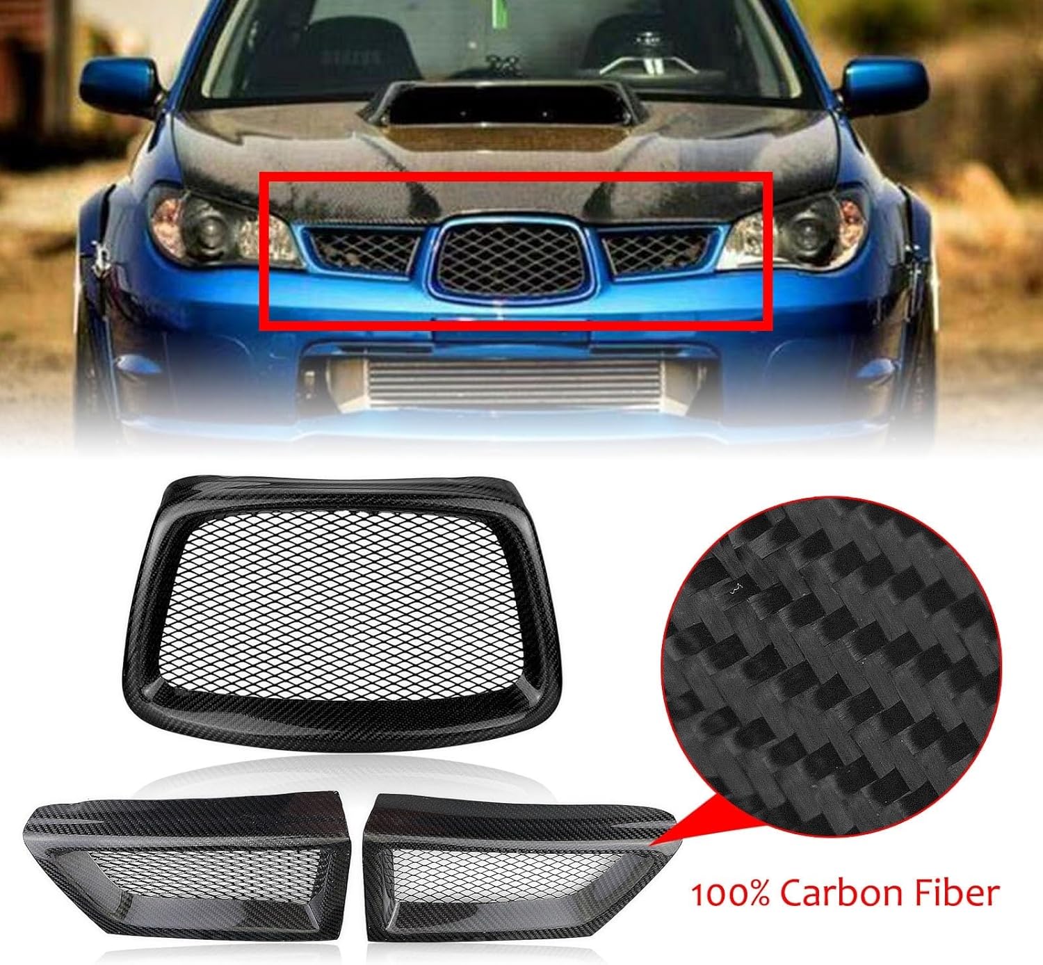 BRAND, CATEGORY, GRILLES, SYLALE, Auto body accessories 3pcs Front Grille Grills For subarus Impreza 9th WRX STI 2006-2007 Carbon Fiber Car Upper Bumper Air Vent Intake Hood Mesh Grid