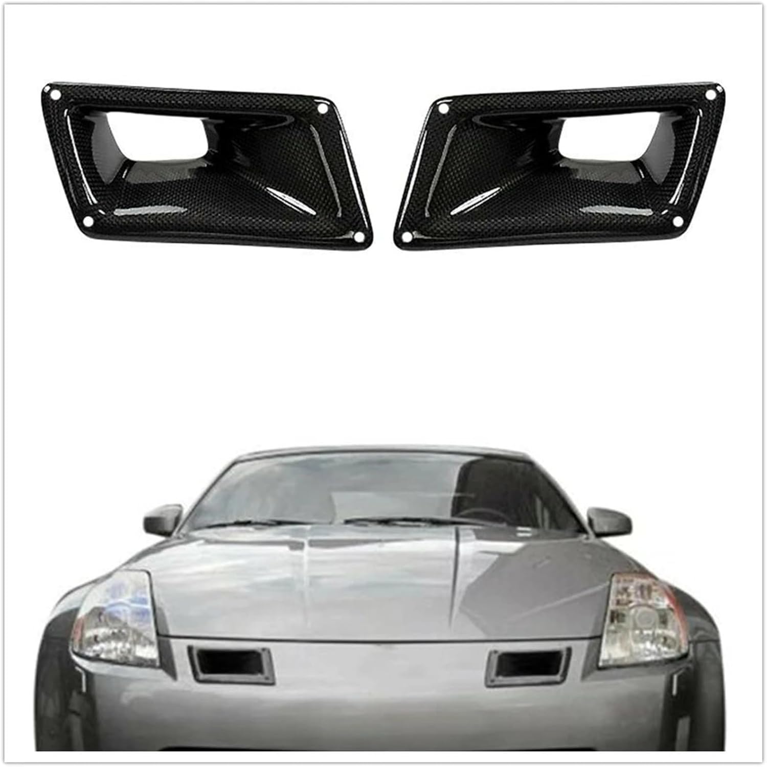 BRAND, BUMPERS, CATEGORY, SYLALE, Auto body accessories Carbon Fiber Front Engine Air Vent Bumper Bonnet Scoop Cover Trim Upper Outlet Duct Hood Frame For nissans 350Z 2003-2009 (Color : 2 x Left-Right)