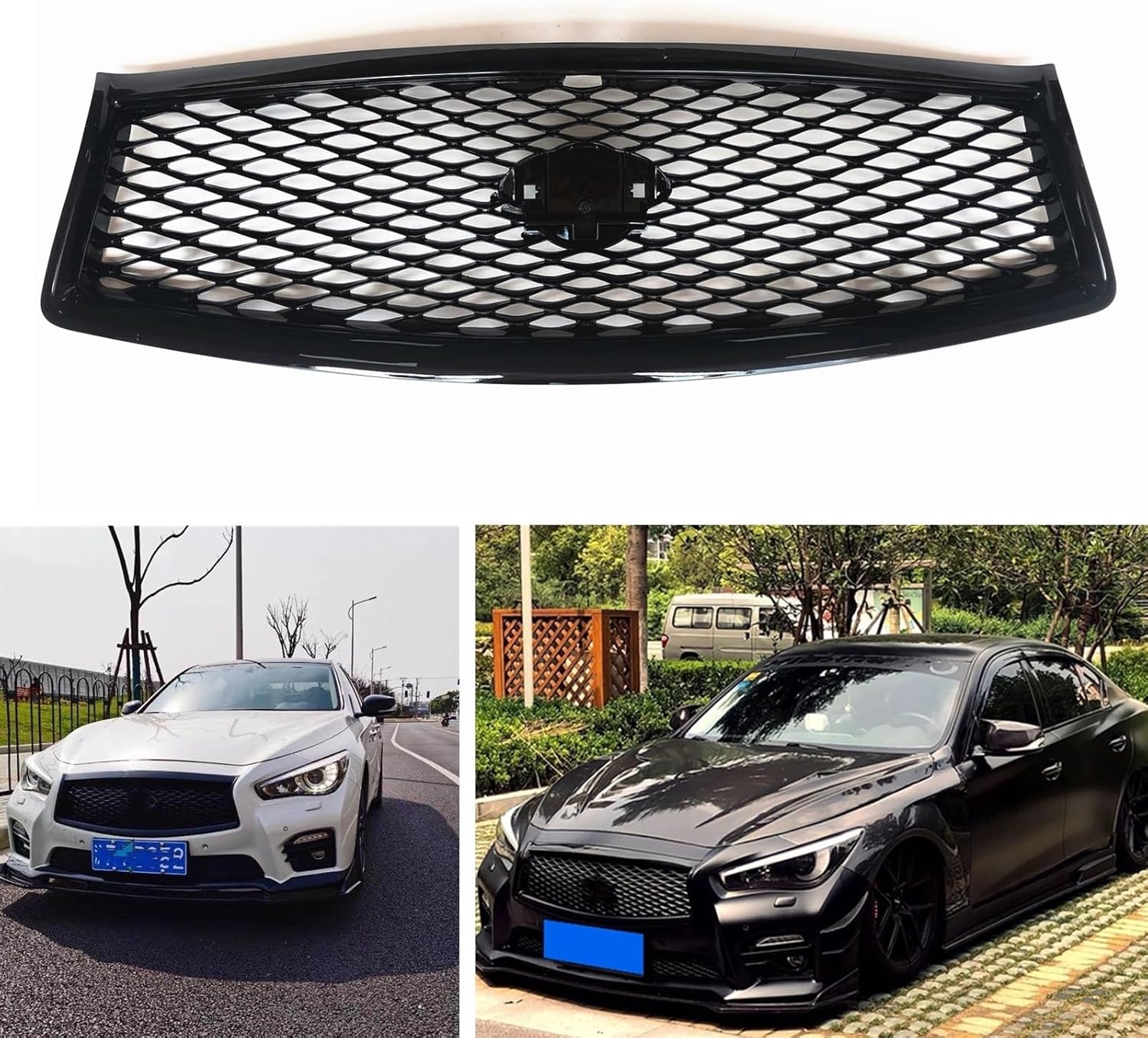 BRAND, CATEGORY, GRILLES, SYLALE, Auto body accessories Front Grille Racing Grills For infinitis Q50 Q50S 2014 2015 2016 2017 All Models Gloss Black Car Upper Bumper Hood Vent Mesh Grid