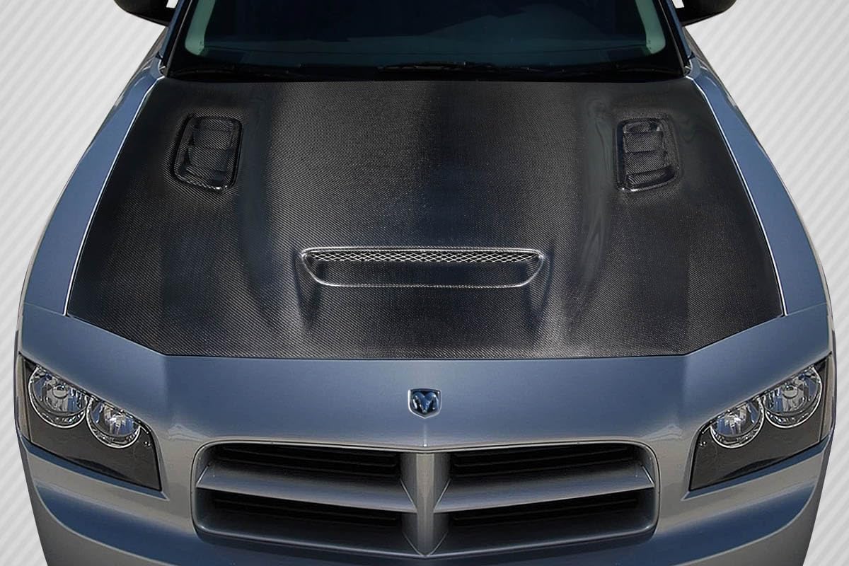 BRAND, BRIGHTT, CATEGORY, HOODS, BRIGHTT (DRF118003ED) Carbon Fiber Hellcat Redeye Look hood - 1 Piece Compatible with 2006-2010 Charger