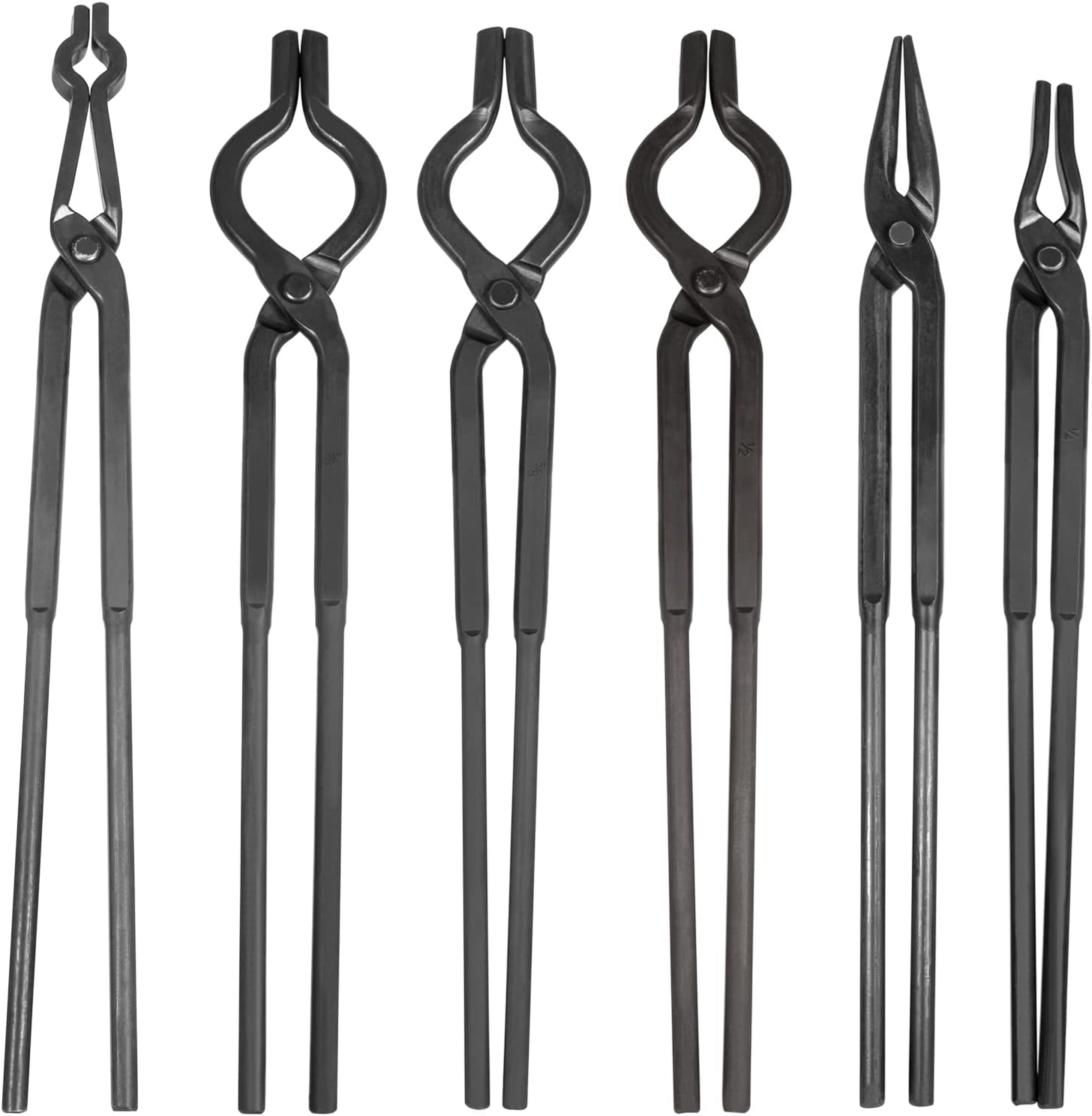 BRAND, CATEGORY, DANTI, TONGS, Beginner Blacksmith Tongs Blacksmith Forge Tong Tools Set - 3/8" 1/2" 5/8" V-Bite Blade Tongs,1/4 Flat Jaw Tongs, Pick Up Tongs, Scroll Tongs(6pcs)