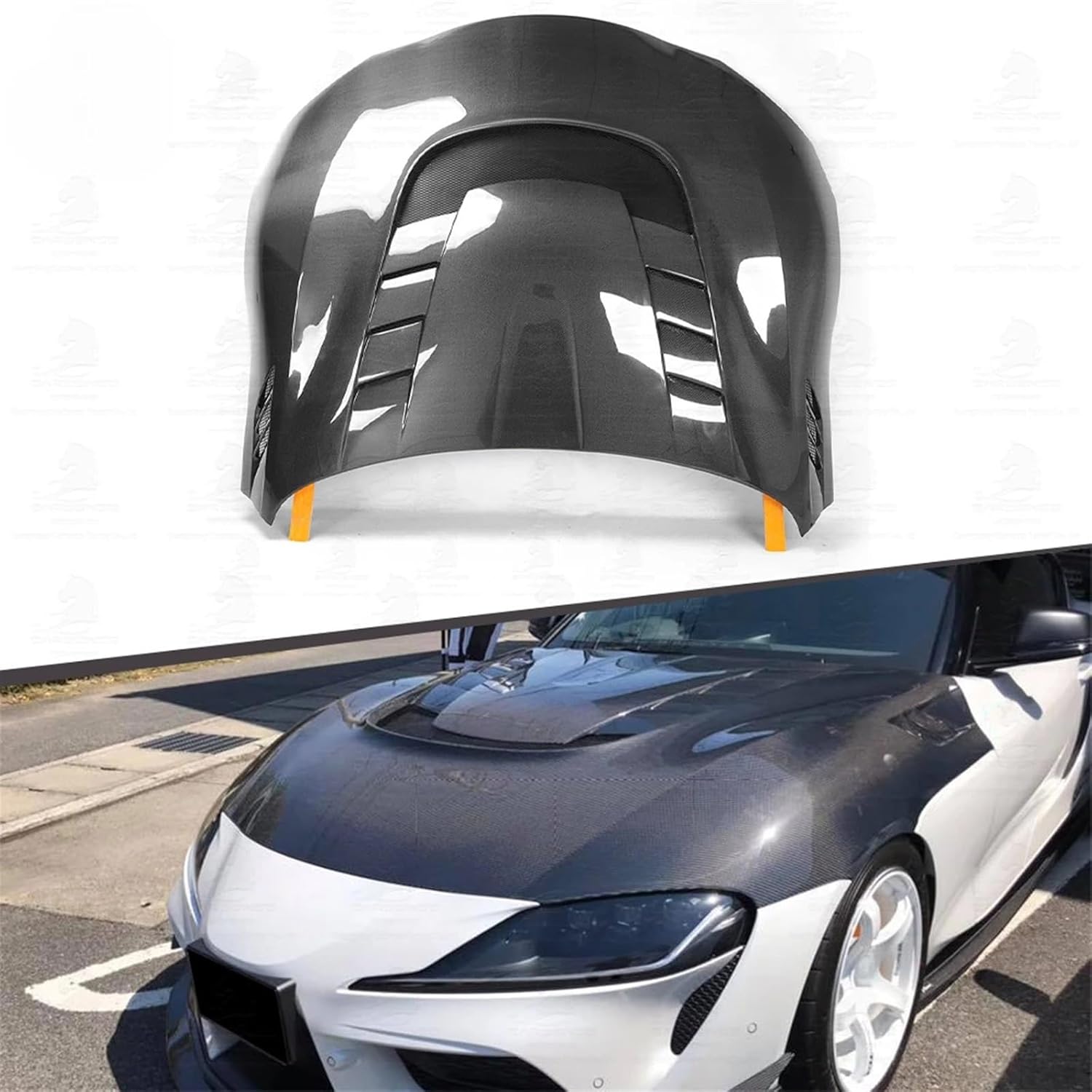 BRAND, CATEGORY, HOODS, TKNSHYDW, Black Carbon Fiber VRS Type Vented Car Bonnet Engine Cooling Hood Designed Compatible For Toyotas Supra GR MK5 A90 A91