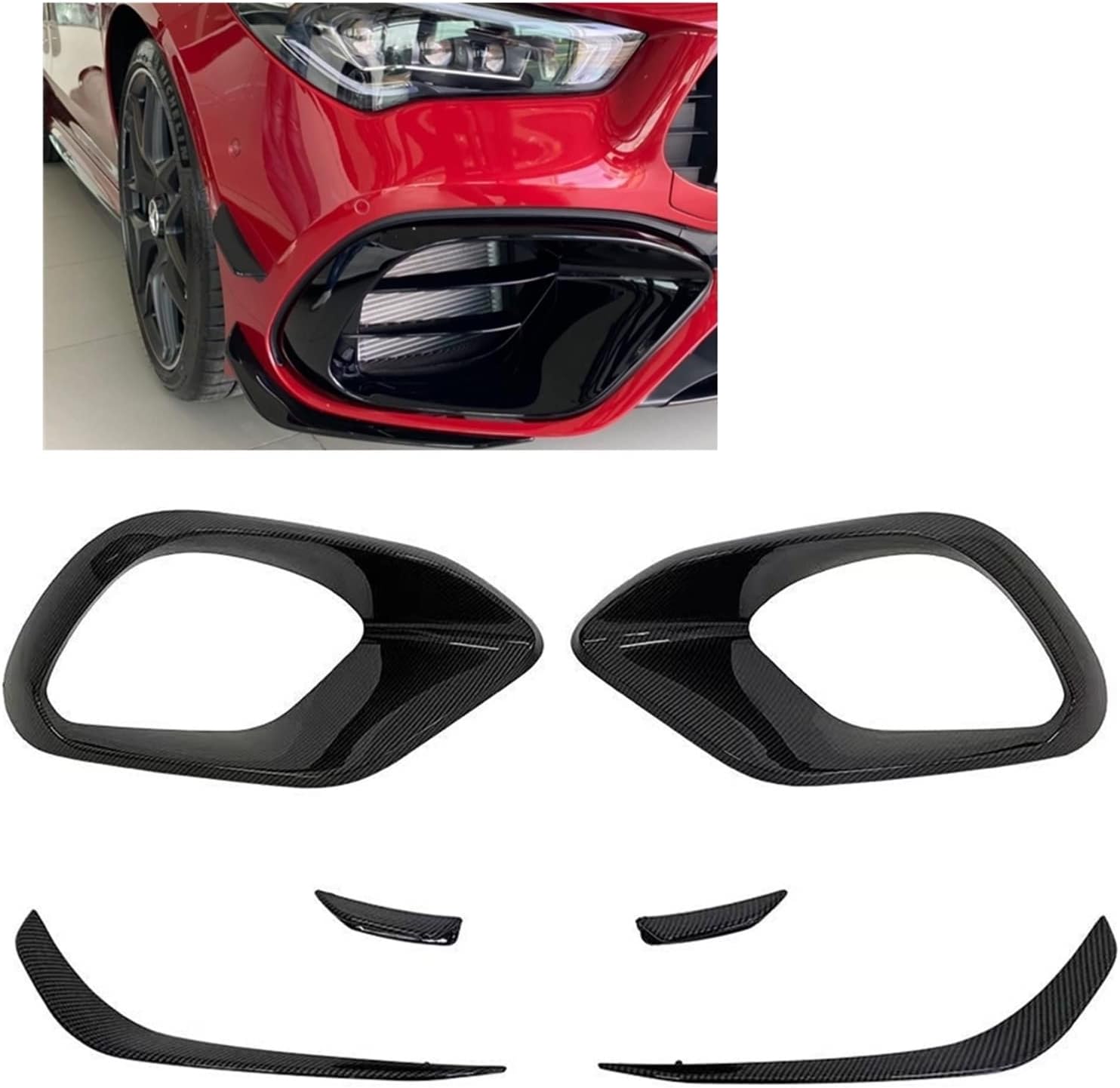 BRAND, BUMPERS, CATEGORY, HUEBRA, Bumper Compatible with Mercedes Benz CLA W118 C118 AMG CLA45 2020-2022 Car Front Bumper Side Hood Fog Lamp Light Cover Spoiler Air Vent Frame Trim (Color : Glossy Black)