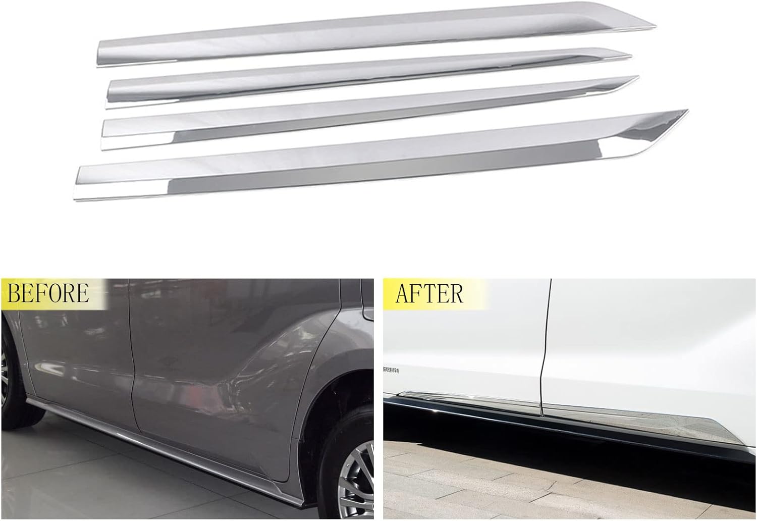 BRAND, CATEGORY, SIDE, TUBAIZAI, Car Accessories Body Side Door Molding Cover Trims Fit for Toyota Sienna 2021 2022 ABS 4PCS(Glossy Chrome Style)