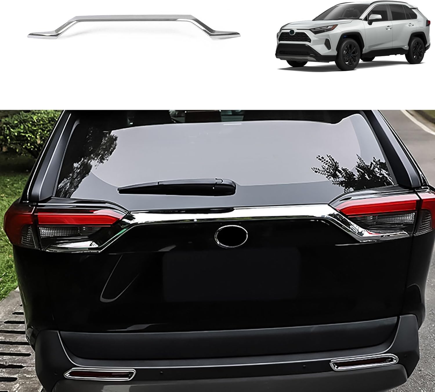 BRAND, CATEGORY, TRUCK BEDS & TAILGATES, TUBAIZAI, Car Accessories Compatible With Toyota RAV4 2024 2023 2022-2019 Tail Gate Grille Decoration Protector Rear Trunk Steamer Cover Trim ABS(Glossy Chrome Style)