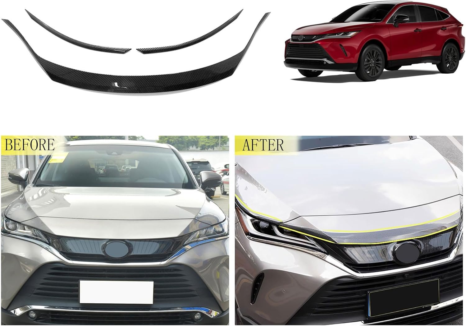 BRAND, CATEGORY, OTHER, TUBAIZAI, Car Accessories Compatible With Toyota Venza 2023 2022 2021 Exterior Front Hood Grill Protector Cover Trims ABS 3PCS(Glossy Chrome Style)