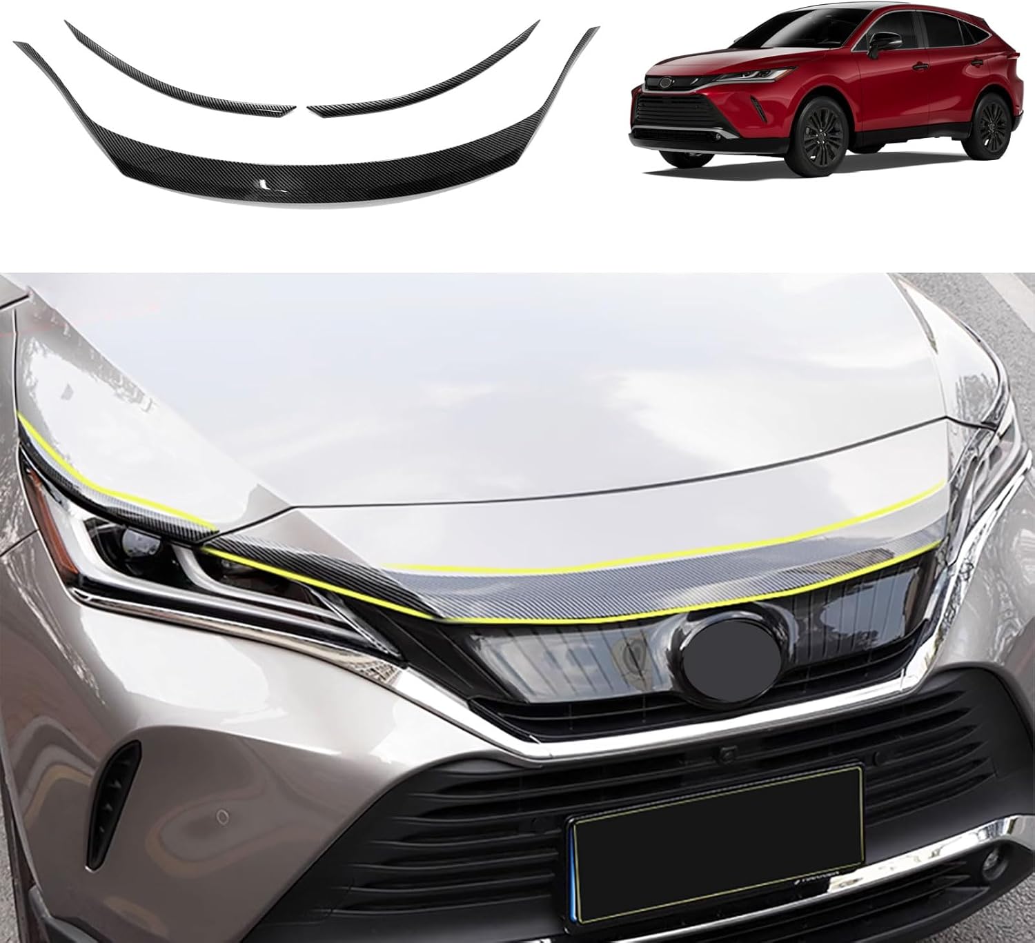 BRAND, CATEGORY, OTHER, TUBAIZAI, Car Accessories Compatible With Toyota Venza 2023 2022 2021 Exterior Front Hood Grill Protector Cover Trims ABS 3PCS(Glossy Chrome Style)