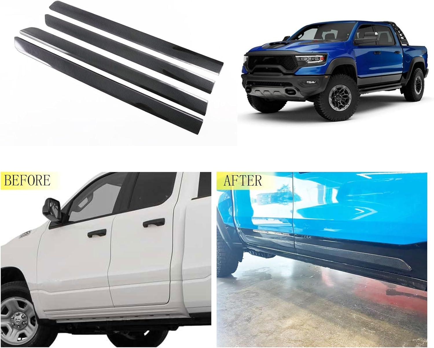 BRAND, CATEGORY, SIDE, TUBAIZAI, Car Accessories Compatible with Dodge Ram 1500(2023 2022 2021 2020 2019) Body Side Door Molding Cover Trims ABS 4PCS(Carbon Fiber Style)