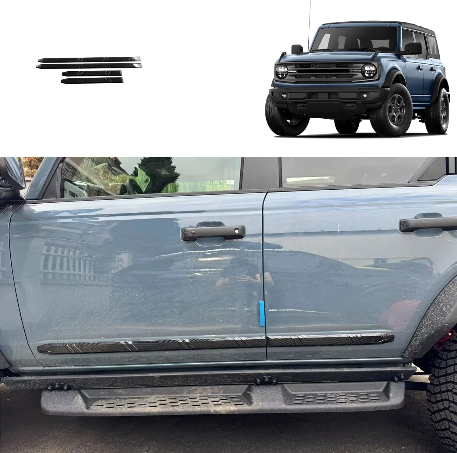 BRAND, CATEGORY, SIDE, TUBAIZAI, Car Accessories Compatible with Ford Bronco 2024 2023 2022 2021 Exterior Body Side Door Molding Guard Cover Trim ABS 4PCS(Carbon Fiber Style)