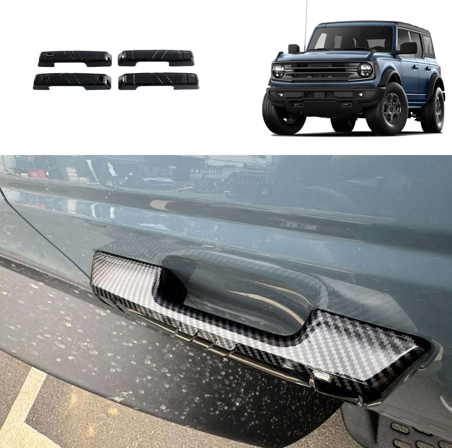 BRAND, CATEGORY, EXTERIOR DOOR HANDLES, TUBAIZAI, Car Accessories Compatible with Ford Bronco 2024 2023 2022 2021 Exterior Door Handle and Handle Bowl Cover Trims Protector Decoration ABS 4PCS(Carbon Fiber Style)