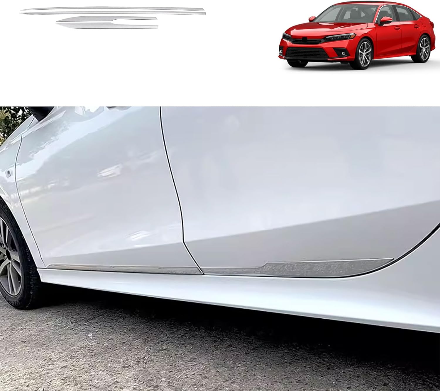 BRAND, CATEGORY, SIDE, TUBAIZAI, Car Accessories Compatible with Honda Civic 11th GEN 2024 2023 2022 Exterior Body Side Door Molding Guard Cover Trim Stainless Steel 4PCS(Silver)