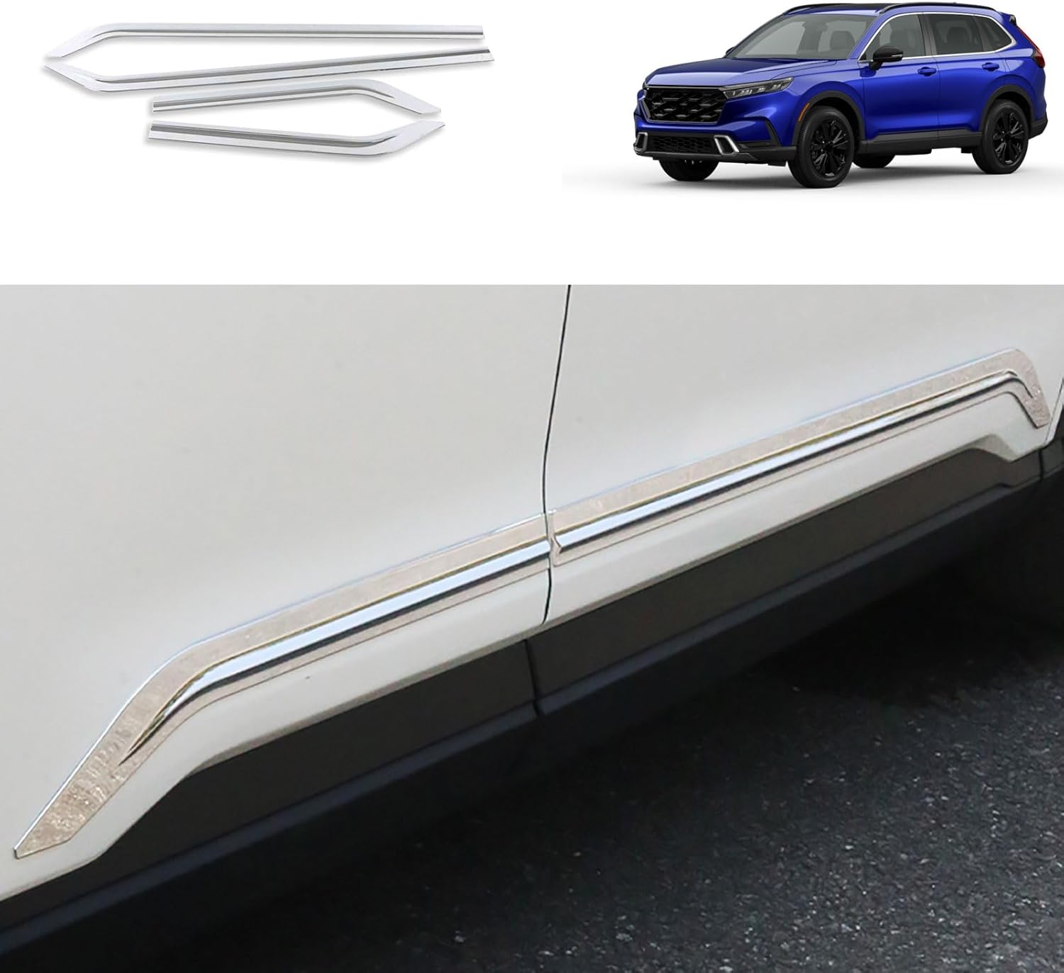 BRAND, CATEGORY, SIDE, TUBAIZAI, Car Accessories Compatible with Honda New CRV CR-V 2023 2024 2025 Exterior Body Side Door Molding Guard Cover Trim ABS 4PCS(Glossy Chrome Style)