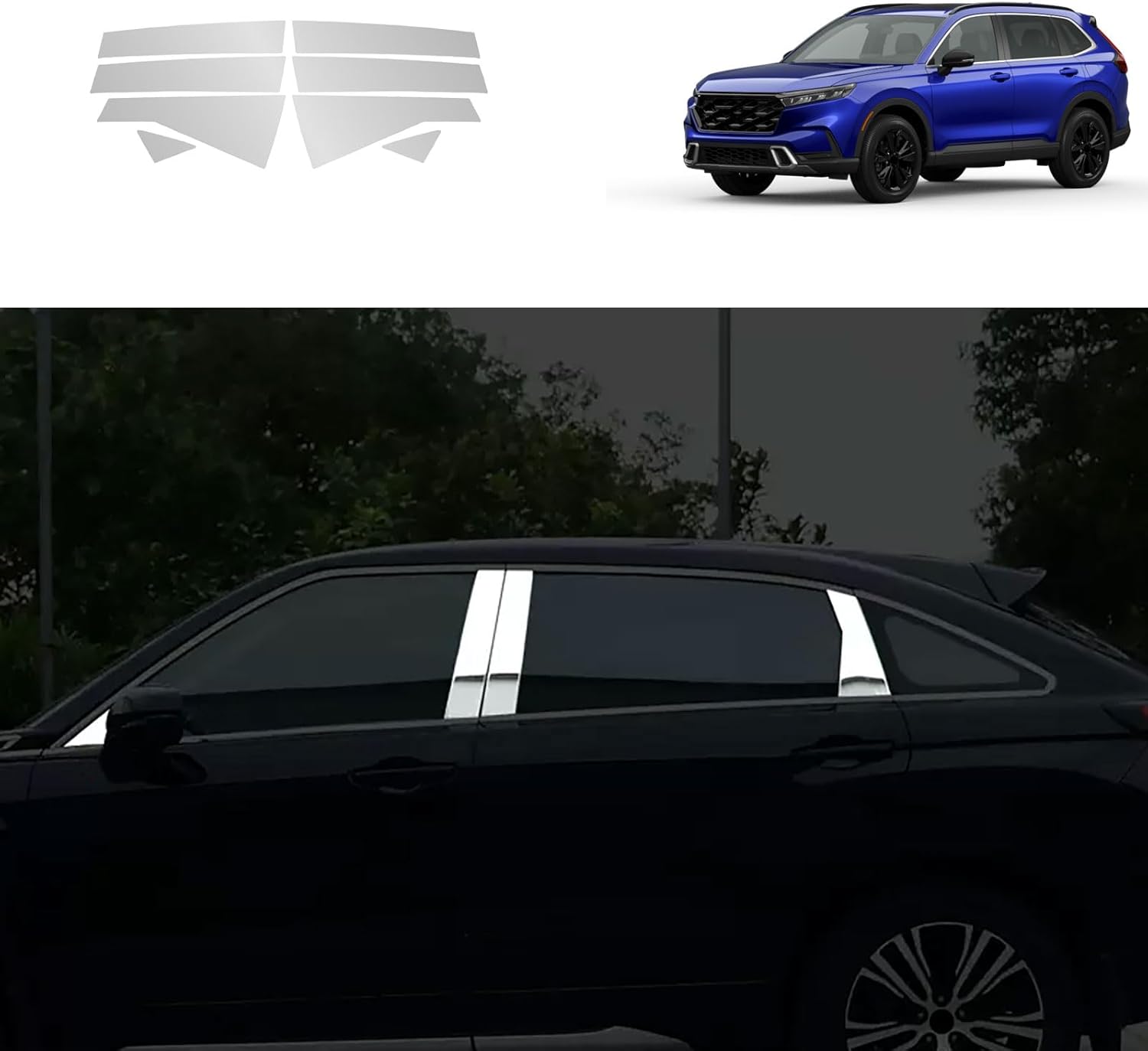 BRAND, CATEGORY, TUBAIZAI, WINDOW, Car Accessories Compatible with Honda New CRV CR-V 2023 2024 2025 Window Pillar Post Trims Stainless Steel Cover Exterior Decorative Strip Cover Molding Trims 8PCS