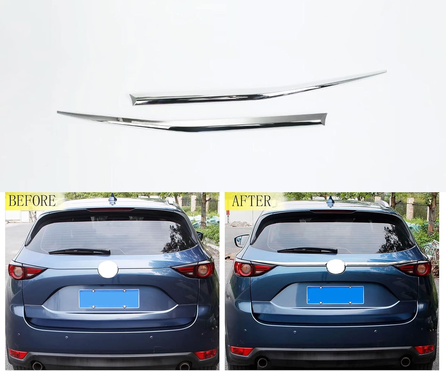 BRAND, CATEGORY, TRUCK BEDS & TAILGATES, TUBAIZAI, Car Accessories Compatible with Mazda CX-5 CX5 2017 2018 2019 2020 2021 Rear Trunk Lid Molding Cover Trim Tail Gate Grille Decoration Protector Guard Plate ABS 2PCS(Glossy Chrome Style)