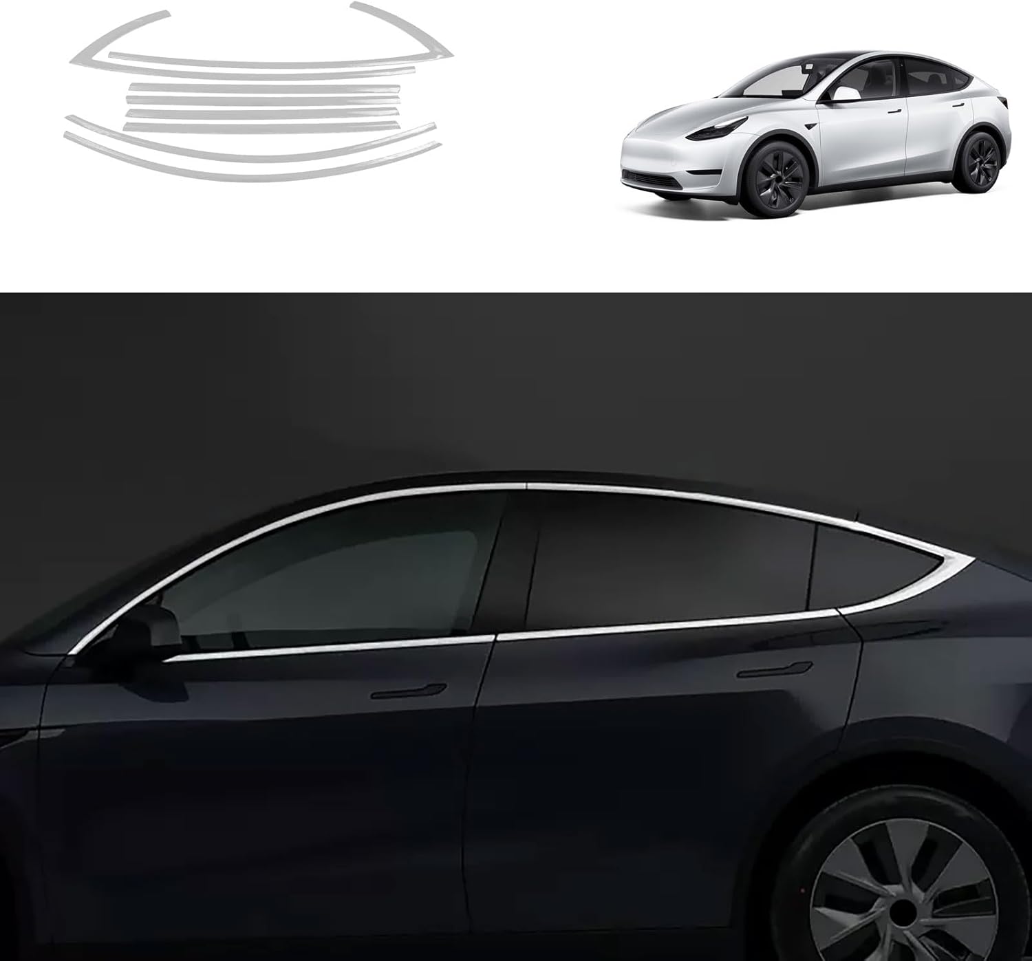 BRAND, CATEGORY, TUBAIZAI, WINDOW, Car Accessories Compatible with Tesla Model Y 2024 2023 2022 2021 2020 Premium Stainless Steel Window Sill Molding Strip Cover Trims 8PCS