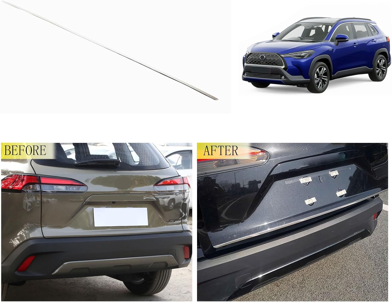 BRAND, CATEGORY, TRUCK BEDS & TAILGATES, TUBAIZAI, Car Accessories Compatible with Toyota Corolla Cross 2022 2023 Car Rear Trunk Lid Tail Gate Molding Cover Trim Stainless Steel