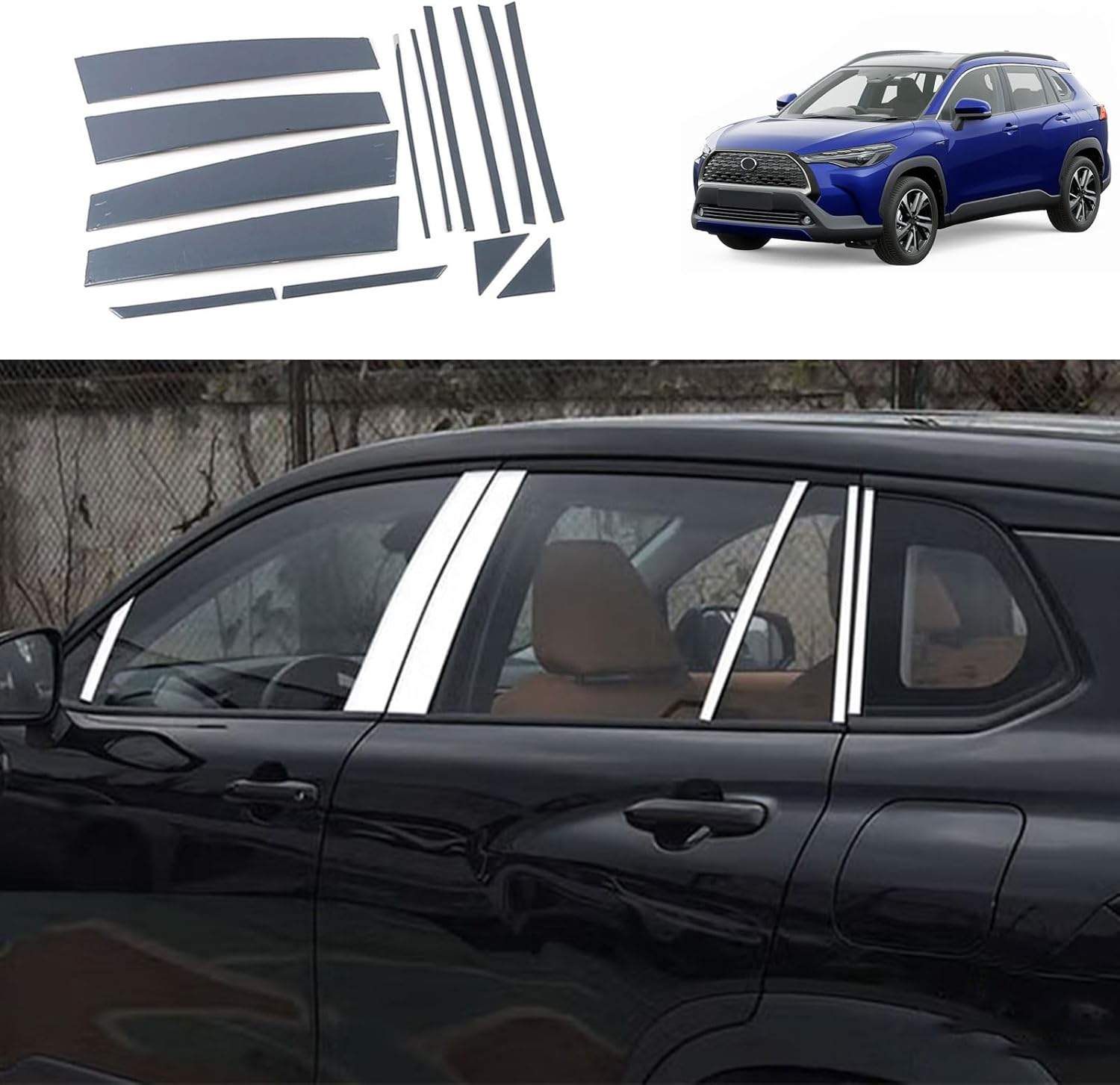 BRAND, CATEGORY, TUBAIZAI, WINDOW, Car Accessories Compatible with Toyota Corolla Cross 2022 2023 L LE Window Upper Strips,Premium Stainless Steel Sporty Window Molding Cover Trims 6PCS