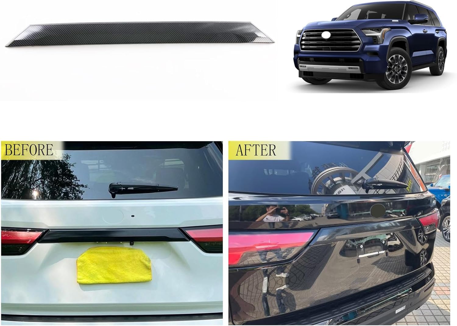 BRAND, CATEGORY, TRUCK BEDS & TAILGATES, TUBAIZAI, Car Accessories Compatible with Toyota Sequoia 2023 2024 Exterior Rear Trunk Streamer Cover Trim Plate ABS Trunk Hatch Decoration Protector Guard Plate Carbon Fiber Style