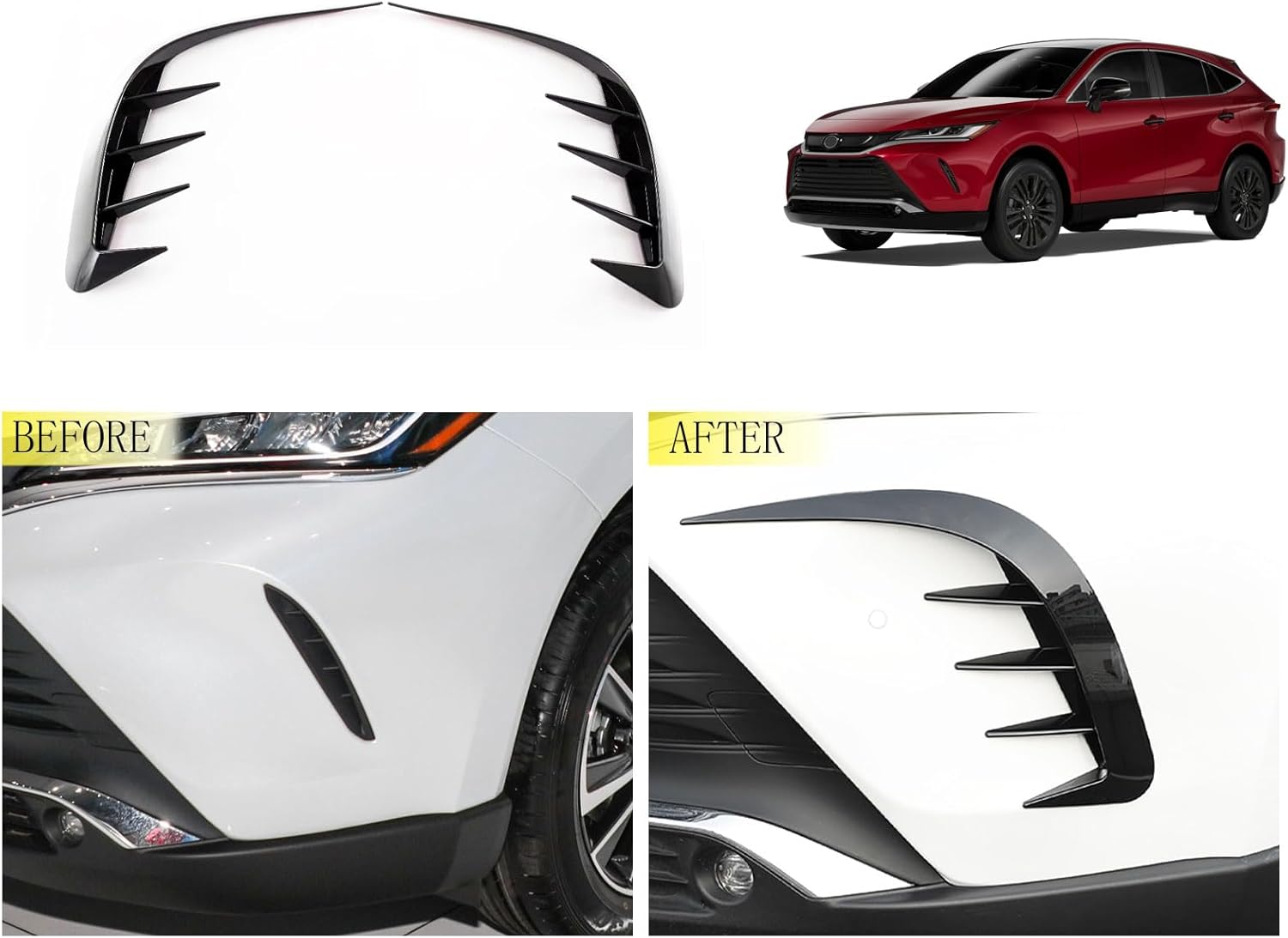 BRAND, CATEGORY, OTHER, TUBAIZAI, Car Accessories Compatible with Toyota Venza 2023 2022 2021 Exterior Front Fog Light BezelCover Brow Spoiler Trims 2PCS(Glossy Black Style)