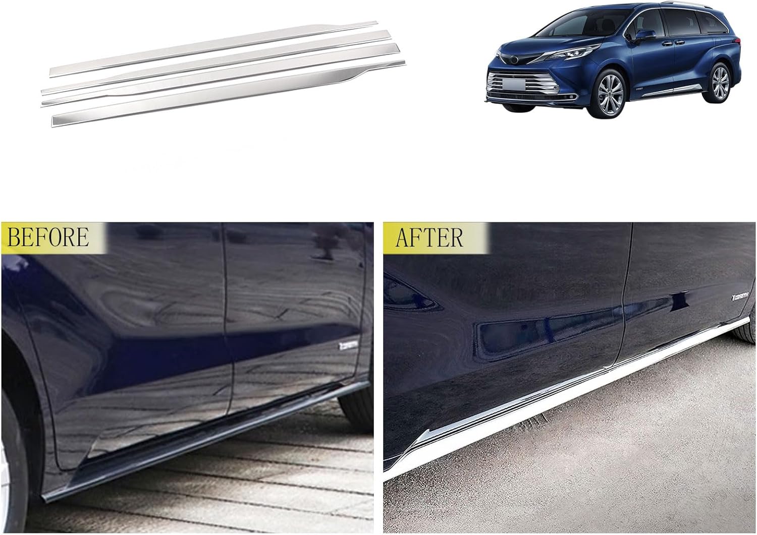 BRAND, CATEGORY, ROCKER PANELS, TUBAIZAI, Car Accessories Side Skirts Compatible With Toyota Sienna 2021 2022 2023 Door Side Skirt Extension Rocker Panel Cover Trim Stainless Steel 4PCS